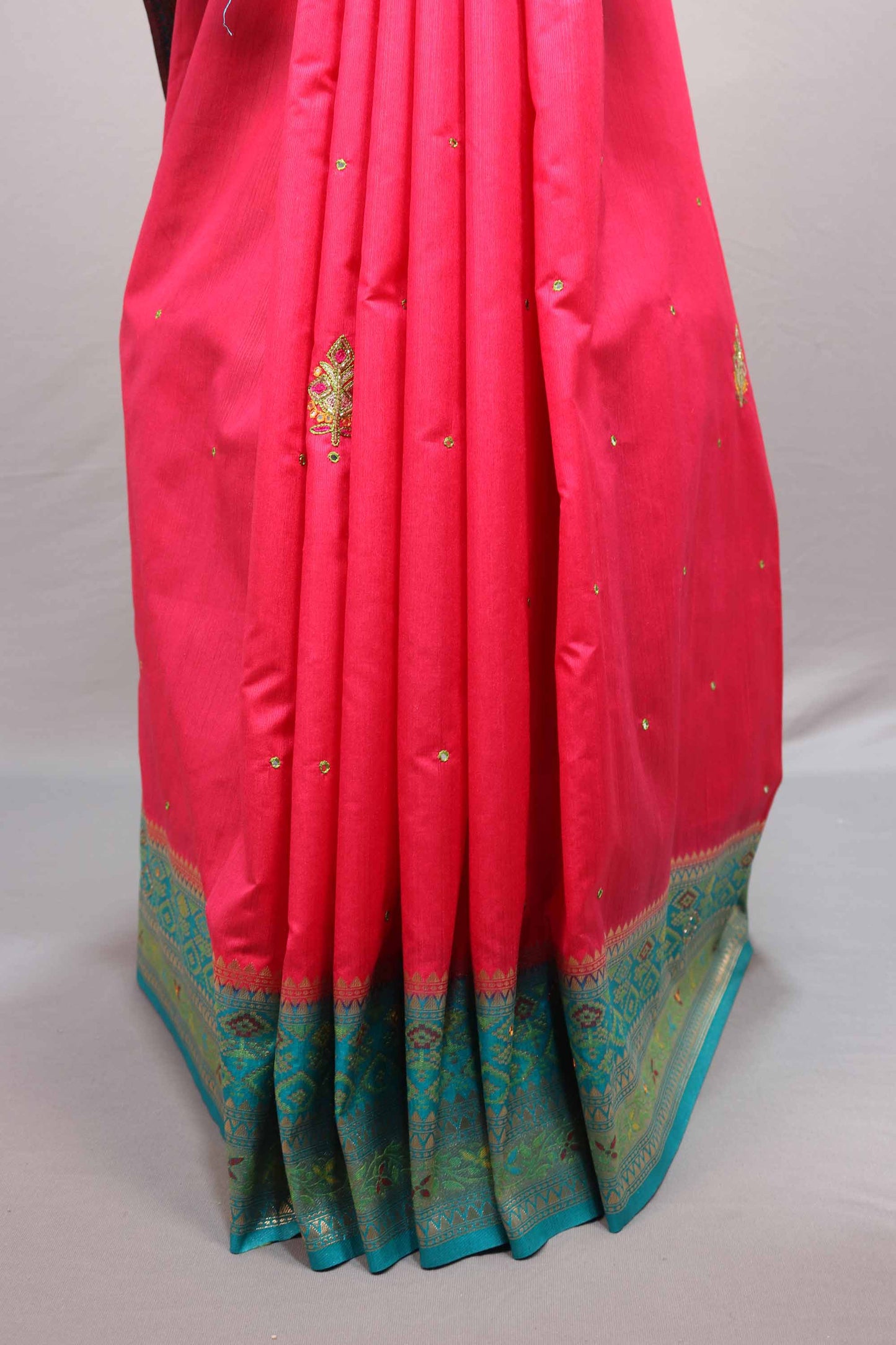 Pink Banarasi Silk Saree Teal Border Rich Zari Weaving Traditional Saree