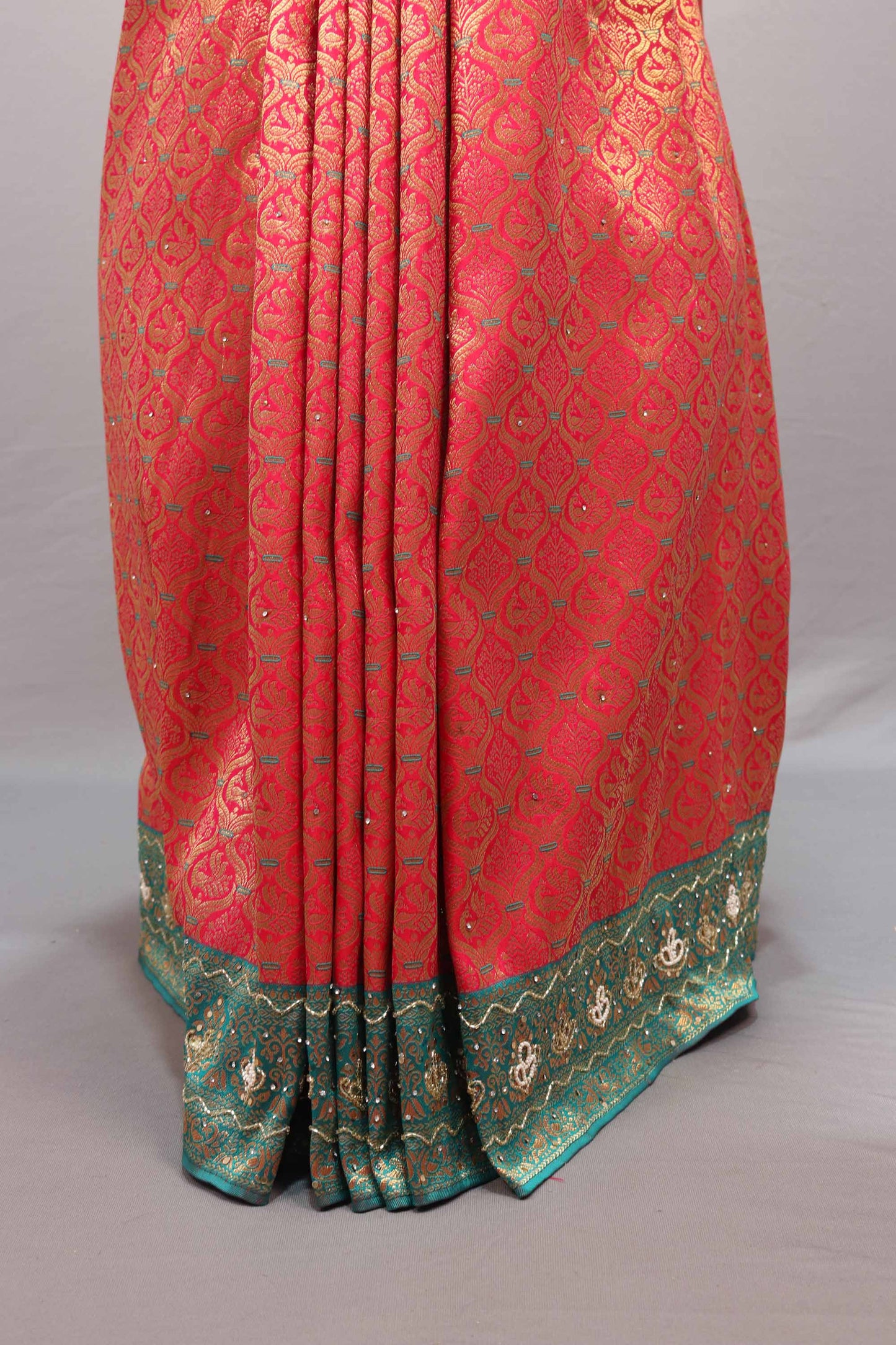 Pink Sea Green Jacquard Silk Saree with Zari Woven Design Rich Border