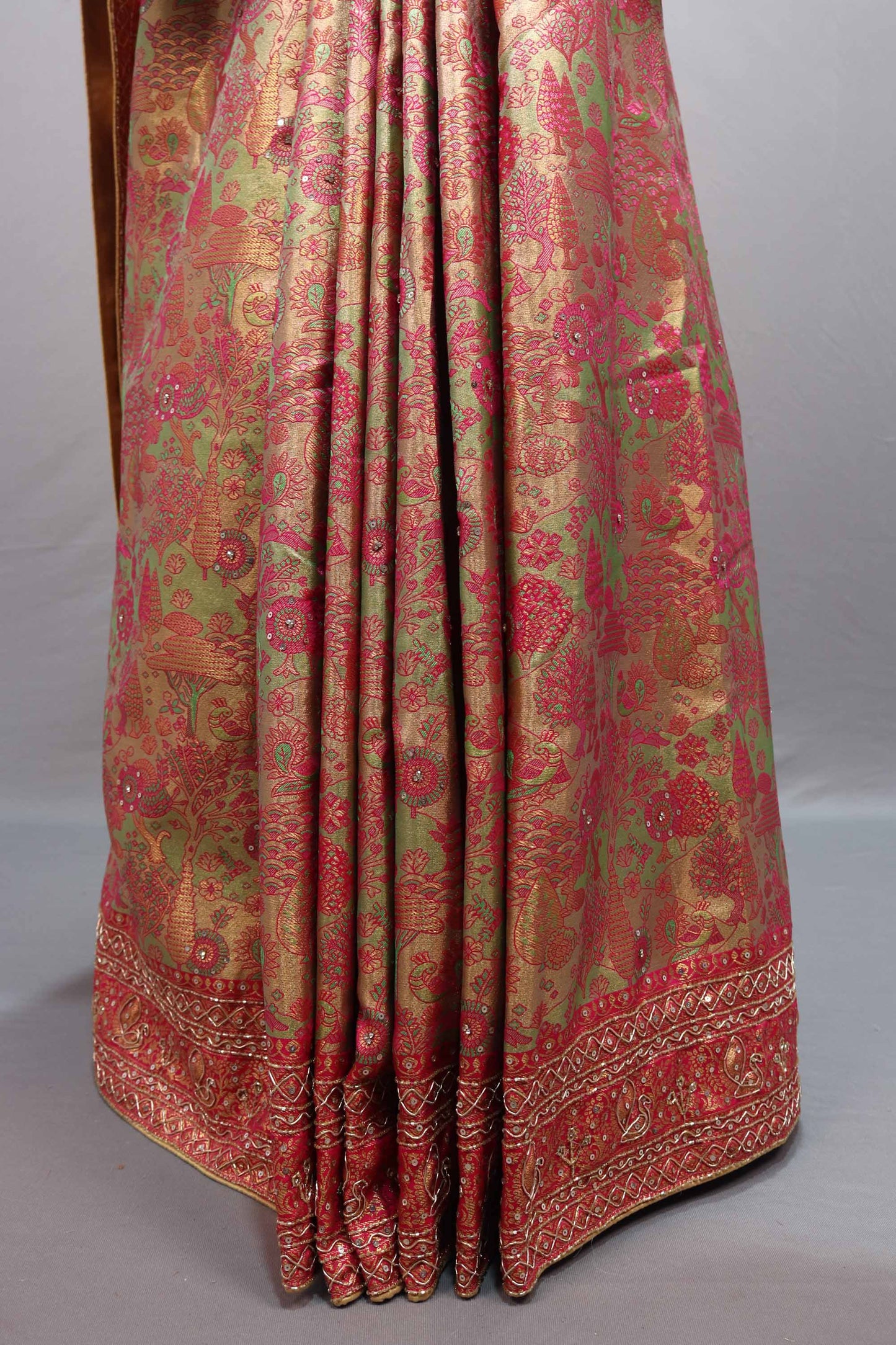 Gold Red Jacquard Silk Saree with Traditional Woven Design Rich Border