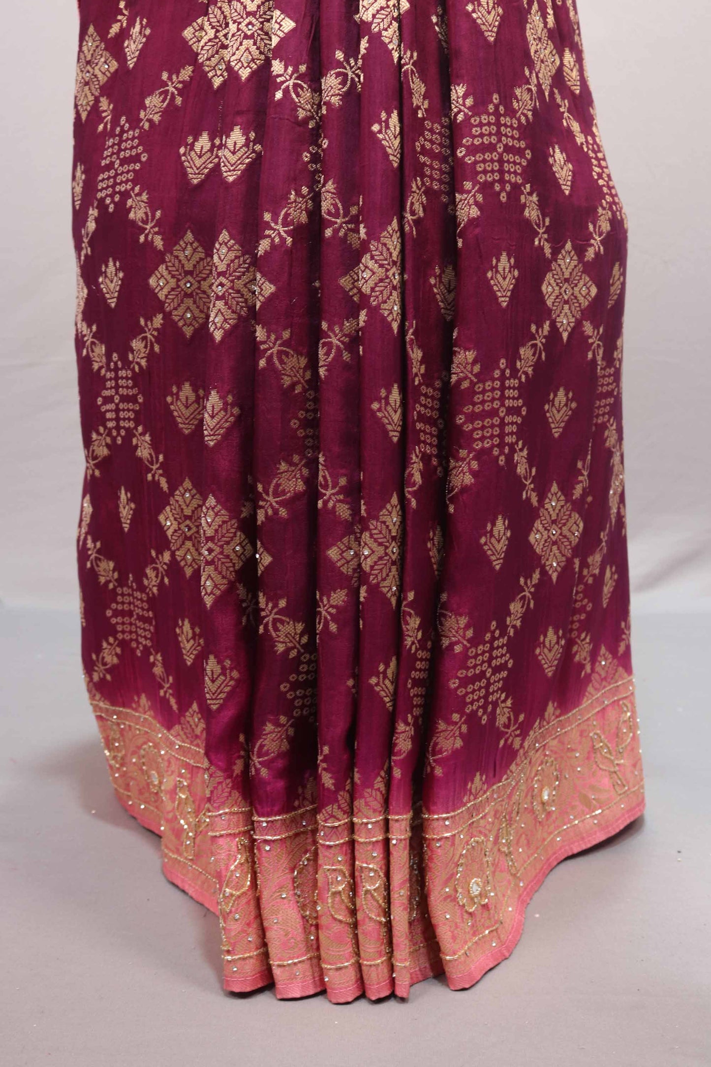 Wine Peach Kanjivaram Silk Saree Rich Zari Floral Motifs Designer Border