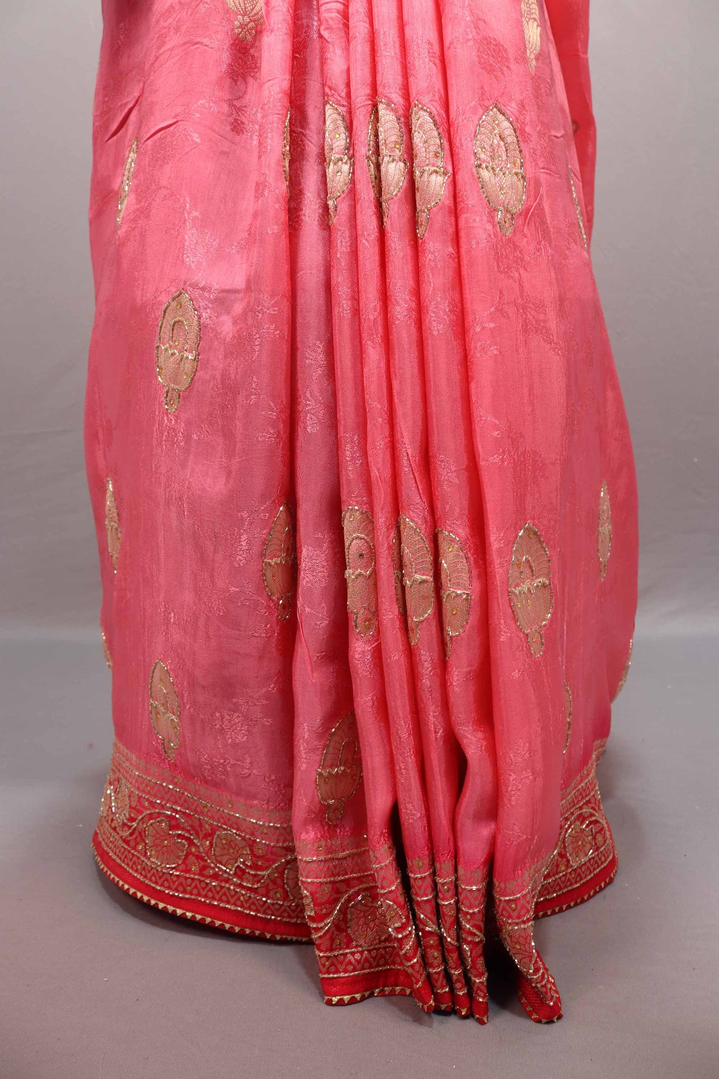 Pink Silk Saree with Gold Zari Weaving Rich Designer Border
