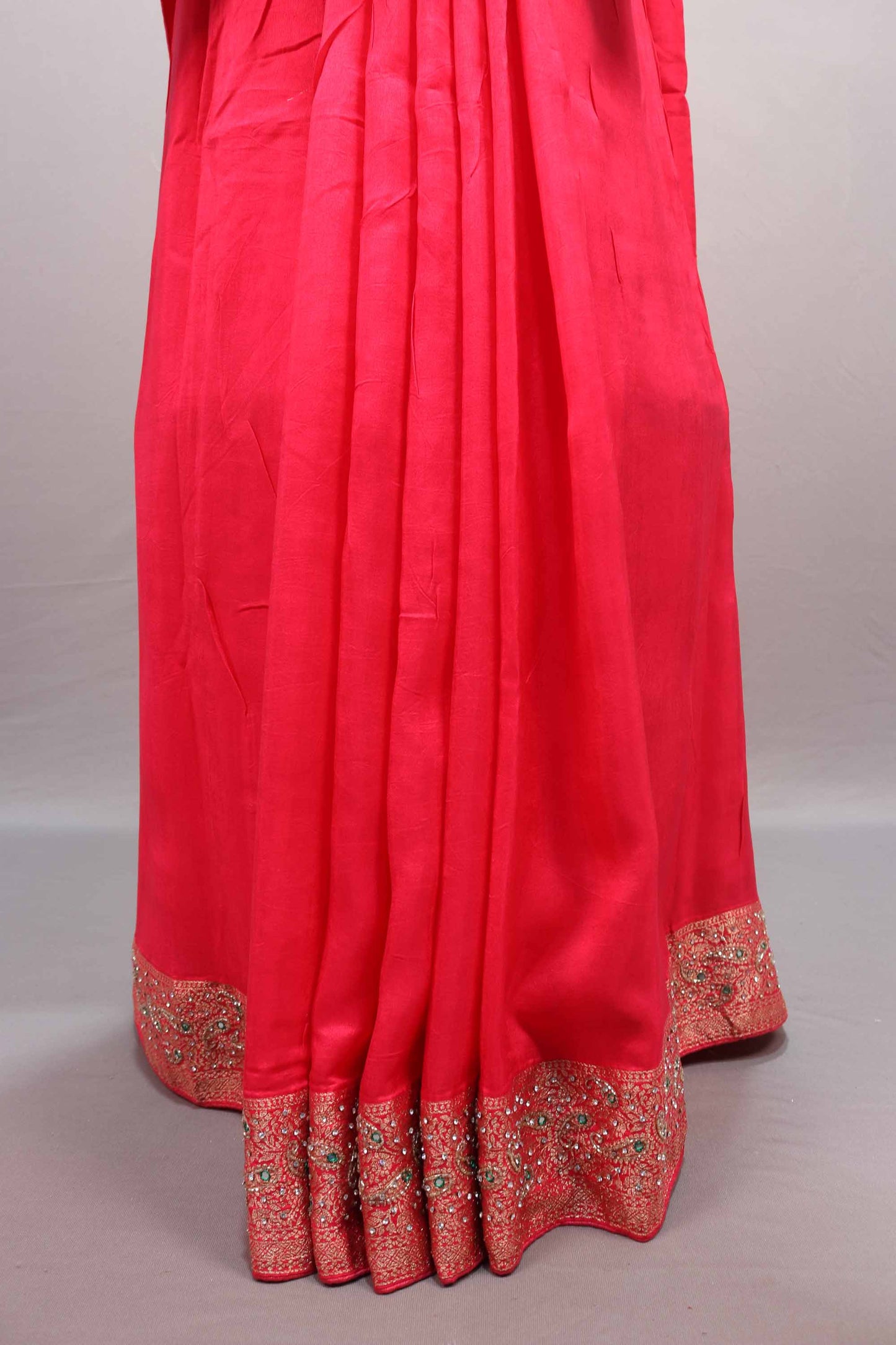 Red Silk Saree with Heavy Zari Embroidered Border Paisley Design