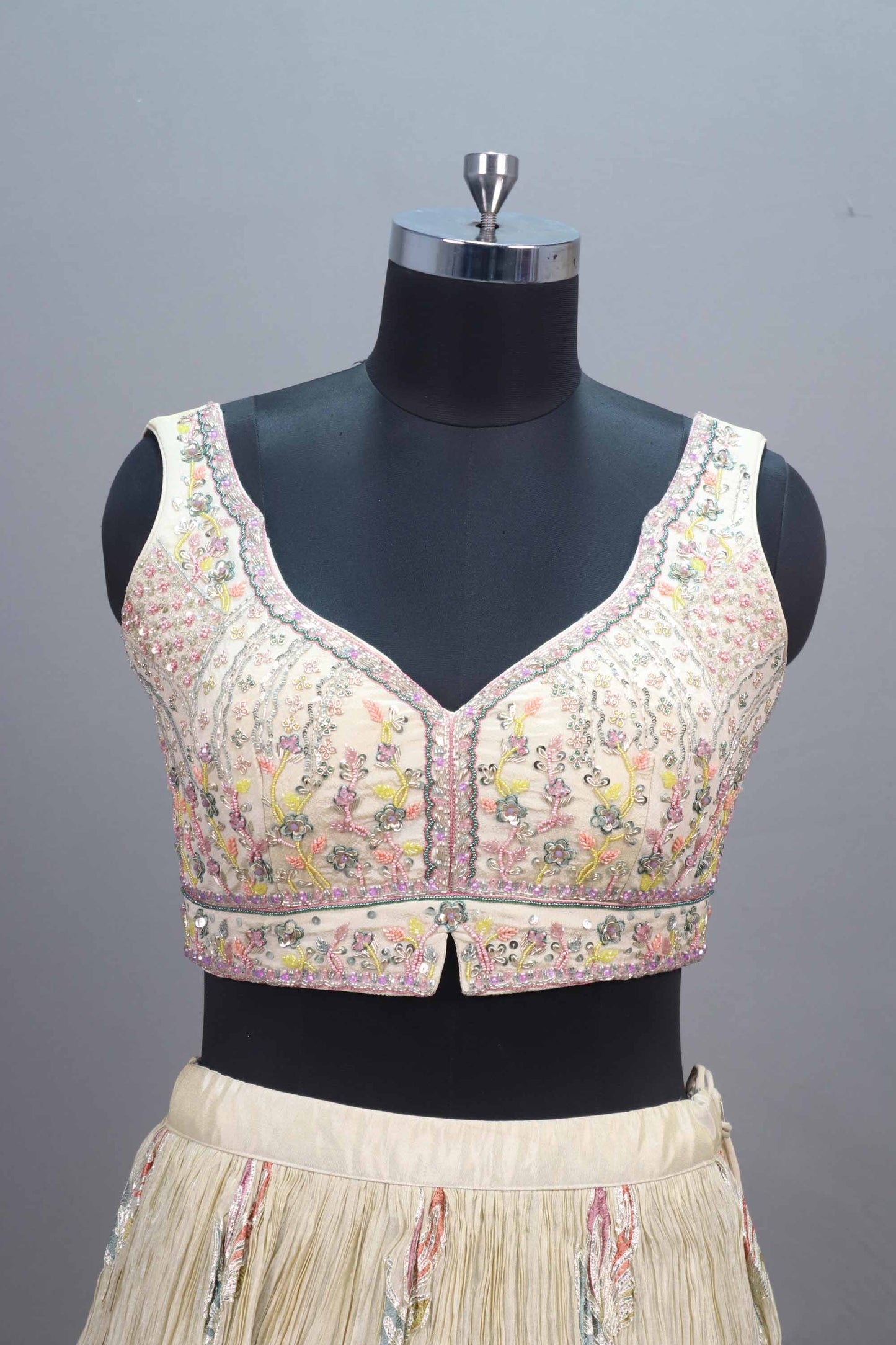 Off-White Embroidered Silk Lehenga Choli with Dupatta