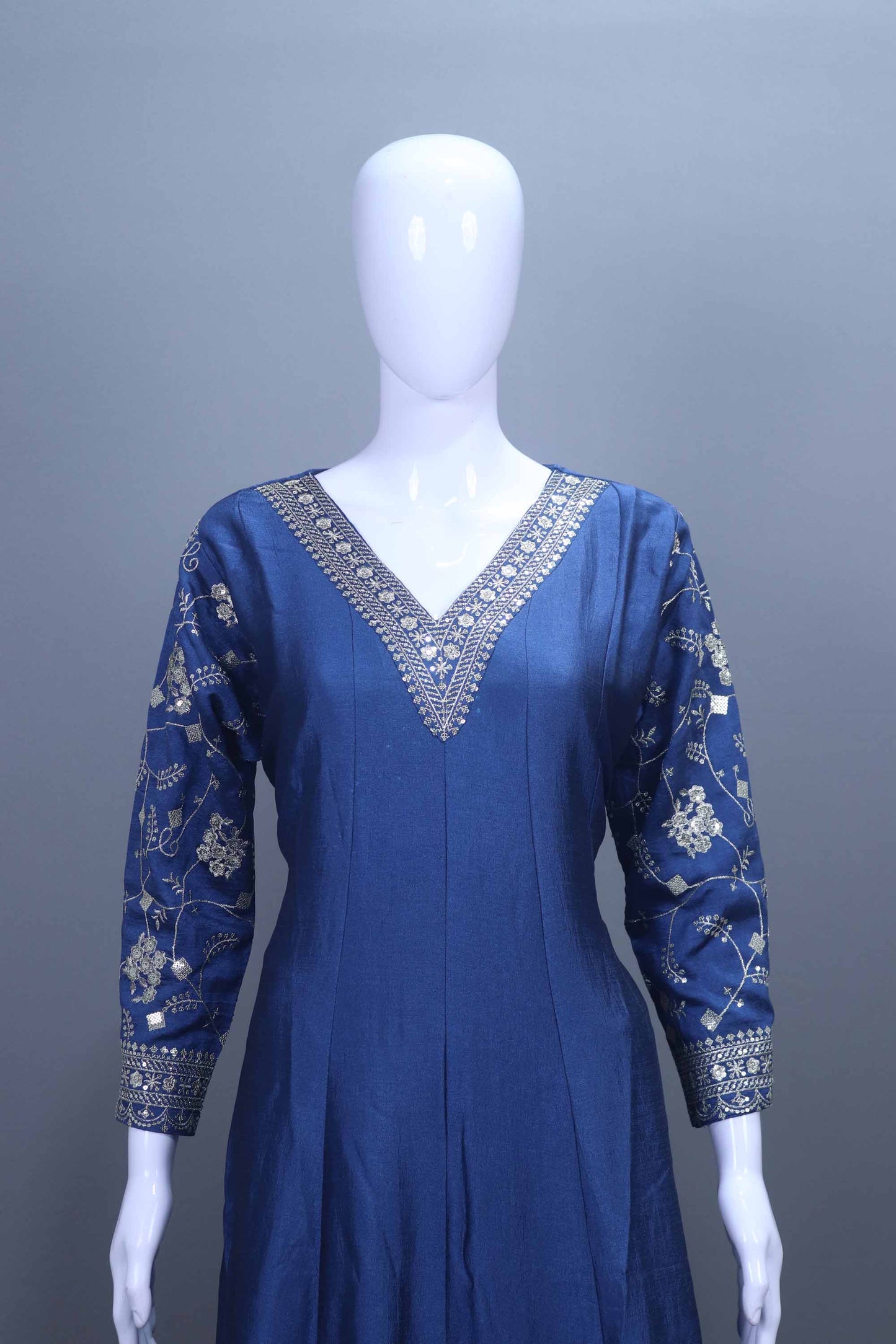 Elegant Blue Silk Anarkali Suit Dupatta Designer Party Wear