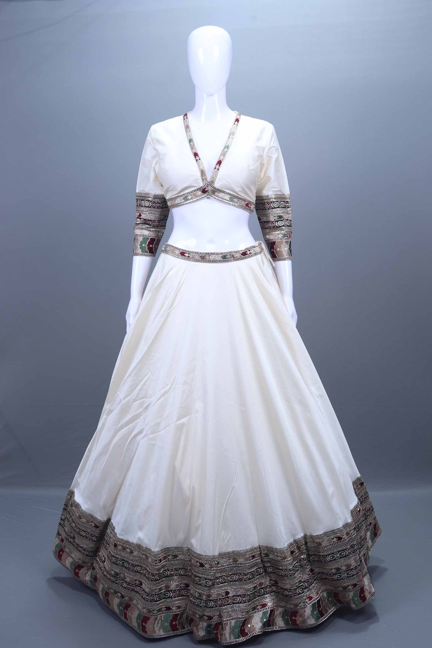 Ivory Silk Lehenga Set Designer Blouse Dupatta Festive Wear