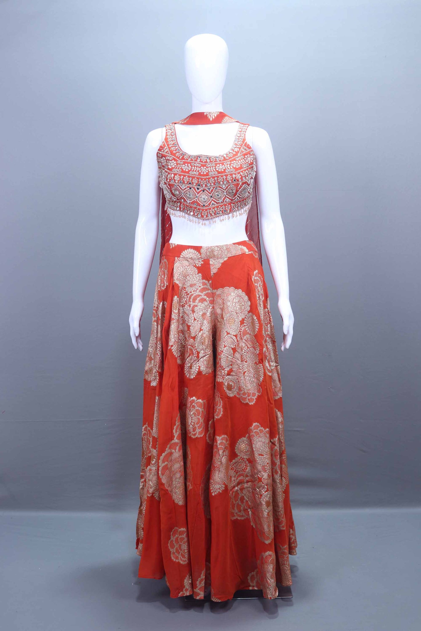 Designer Orange Embroidered Silk Palazzo Choli Festive Wear