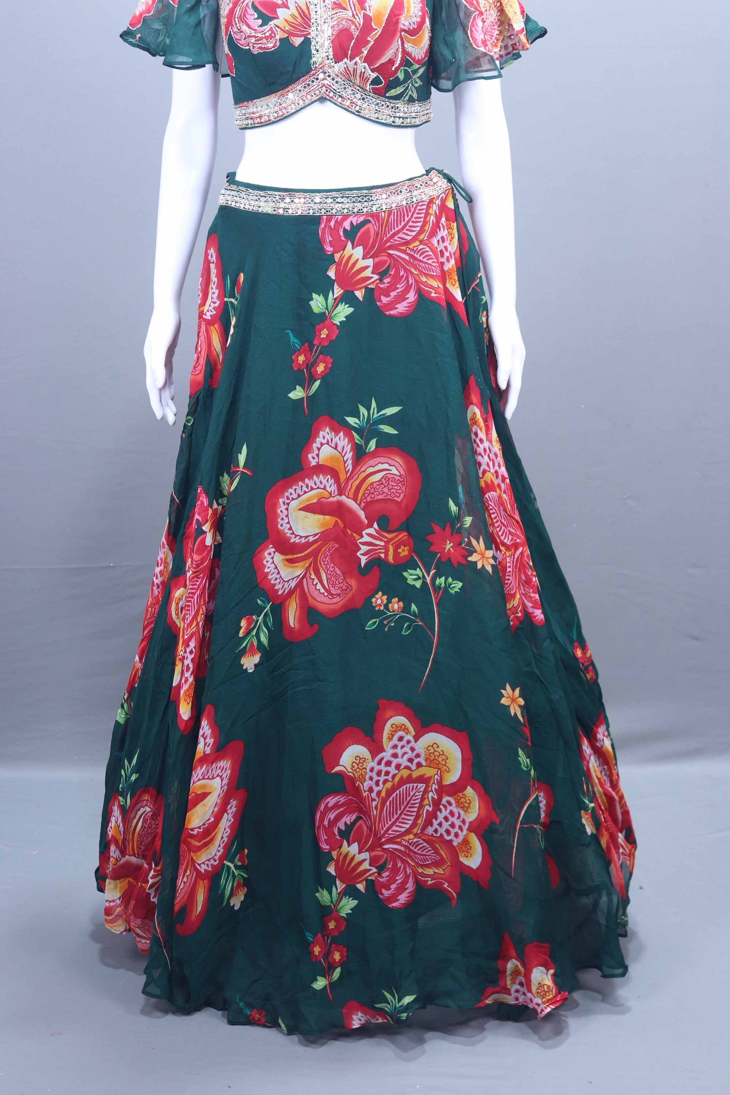 Dark Green Lehenga Choli with Embroidered Dupatta