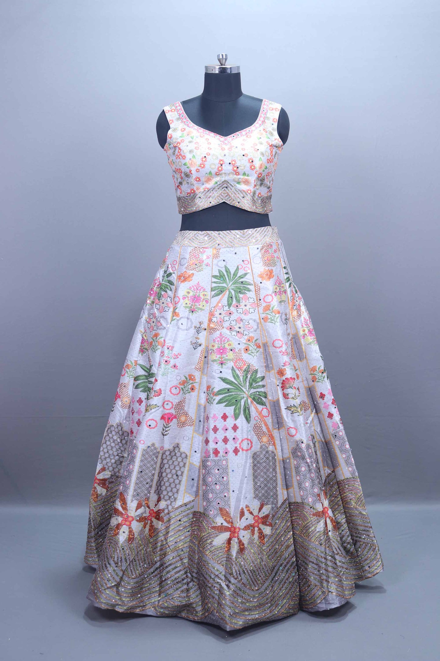 White Embroidered Lehenga Choli Set with Dupatta