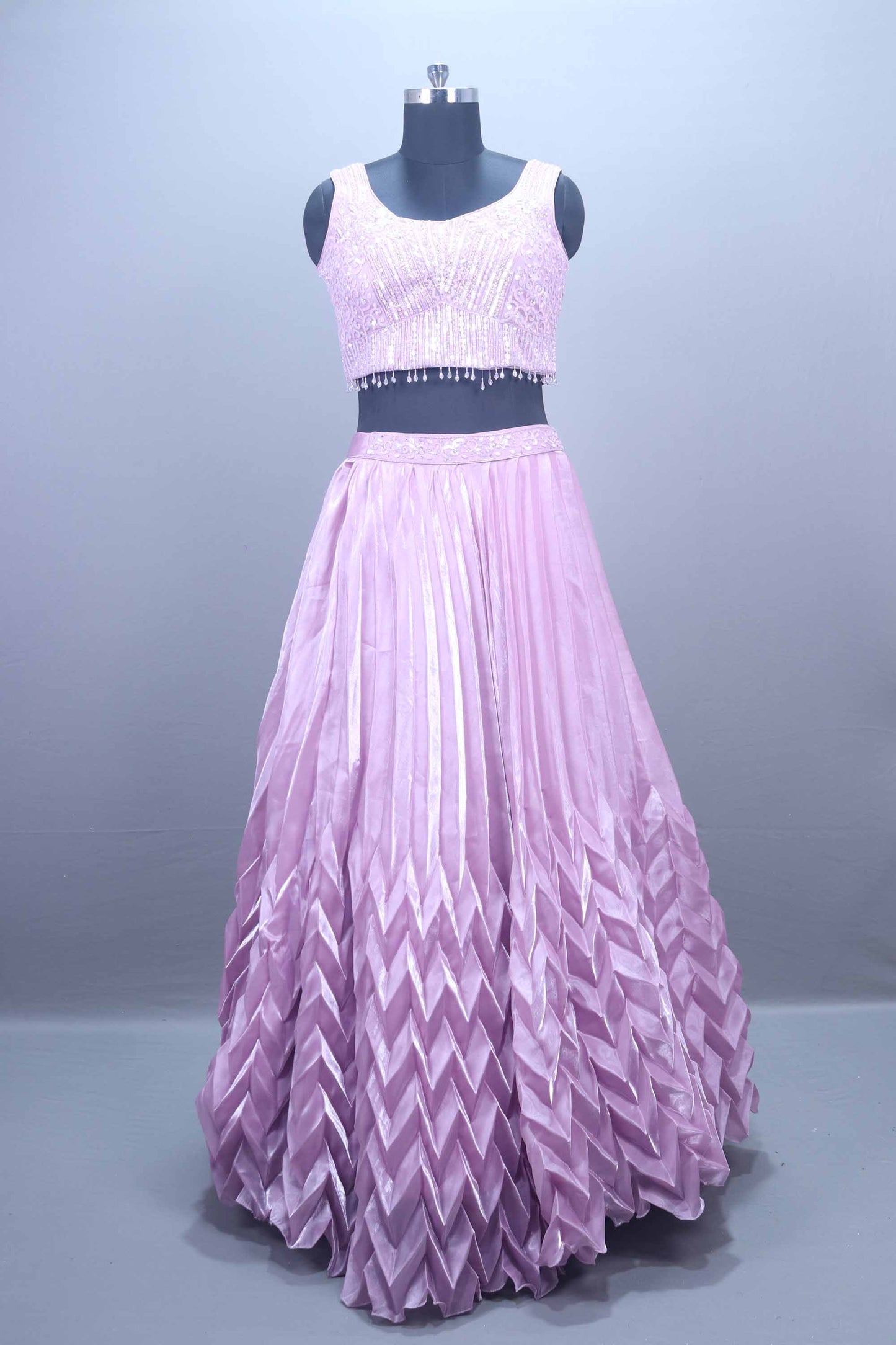 Onion Embroidered Silk Lehenga Choli with Net Dupatta