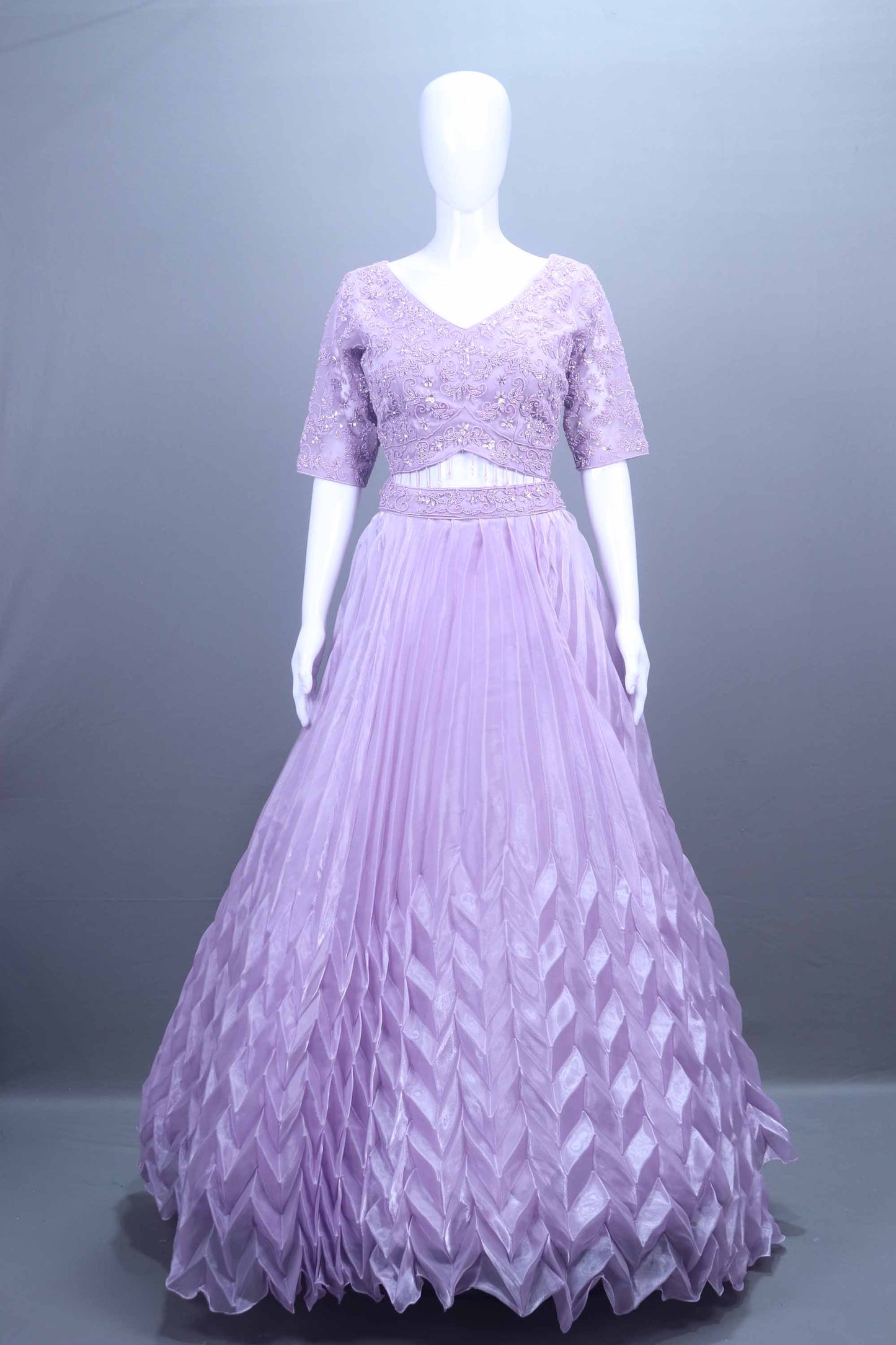 Lavender Embroidered Lehenga Choli with Net Dupatta