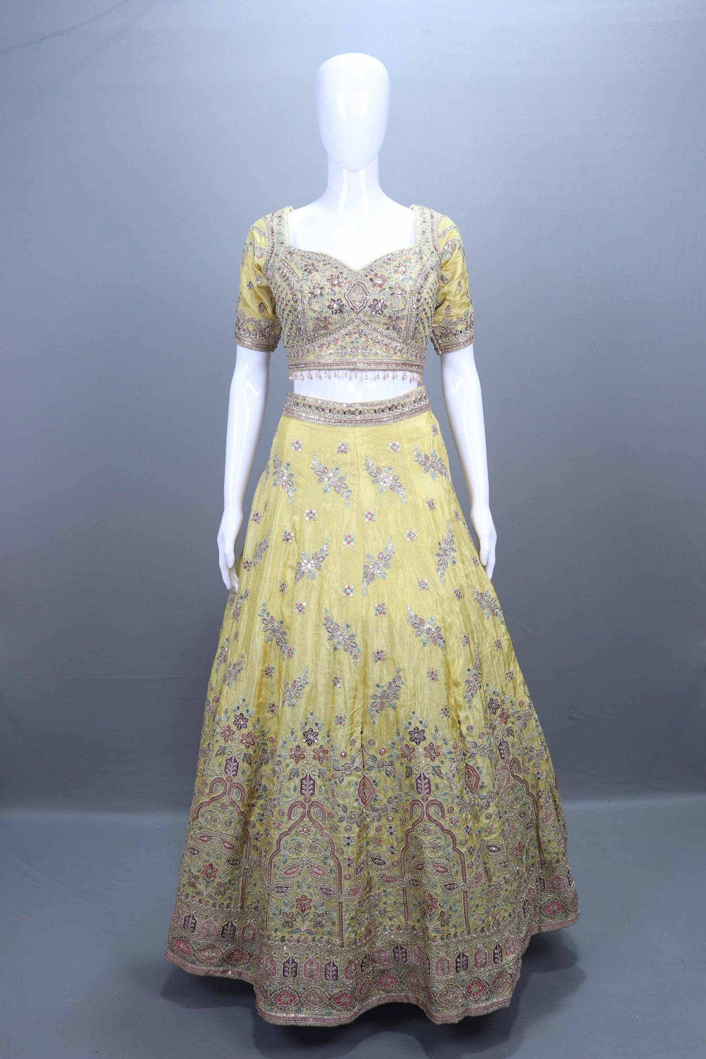 Yellow Embroidered Silk Lehenga Choli Designer Festive Wear