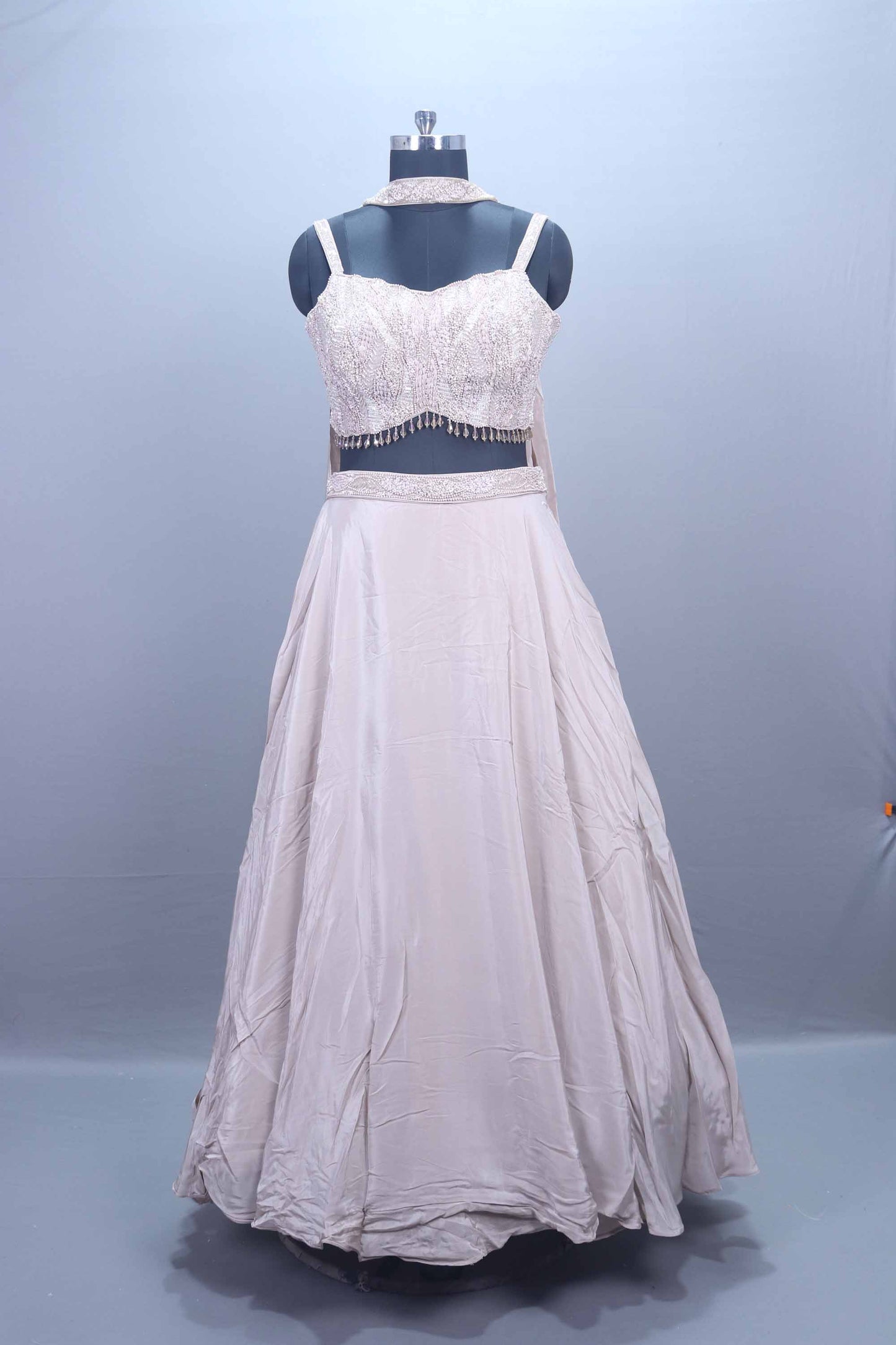 Beige Satin Embellished Lehenga Choli Designer Blouse