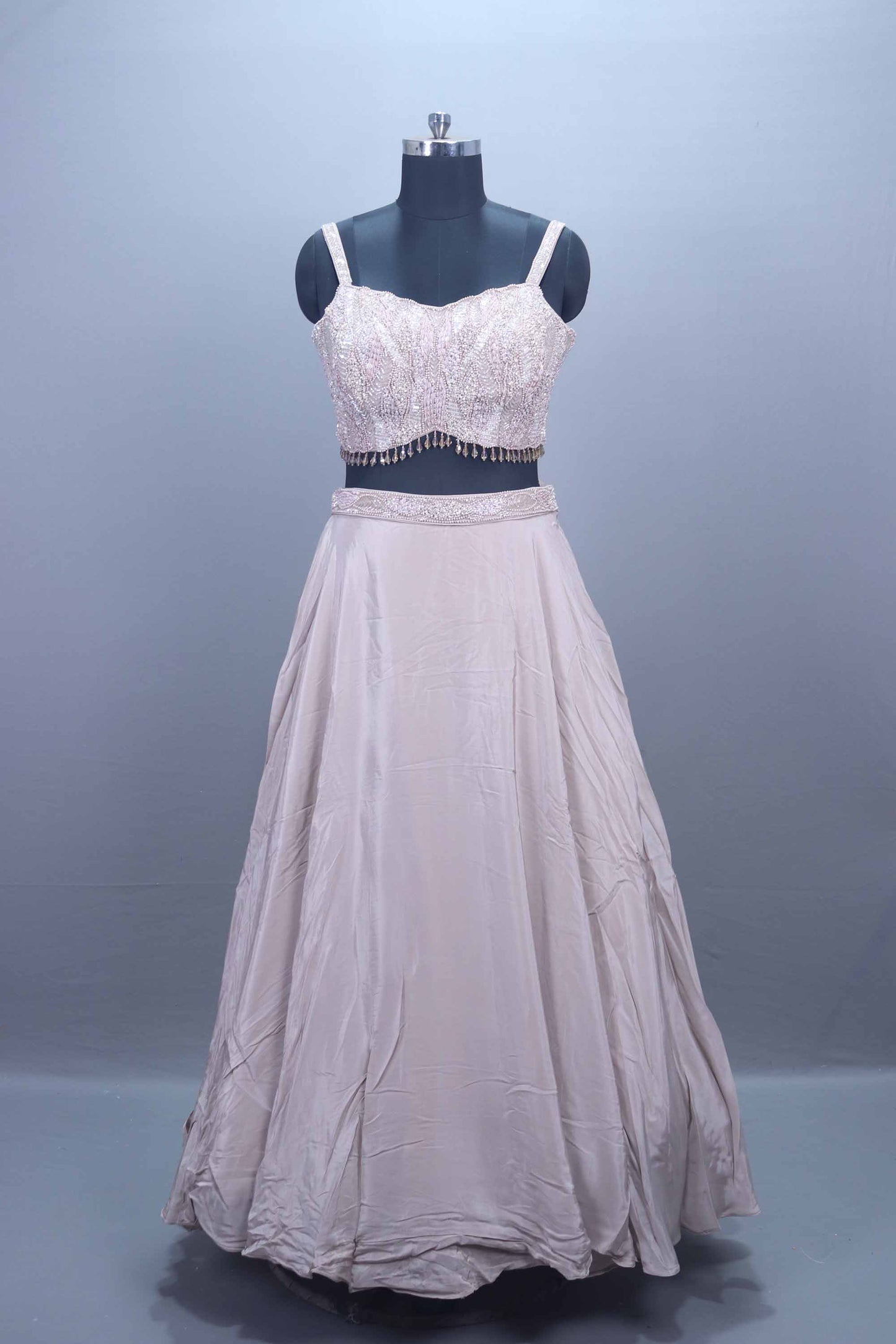 Beige Satin Embellished Lehenga Choli Designer Blouse