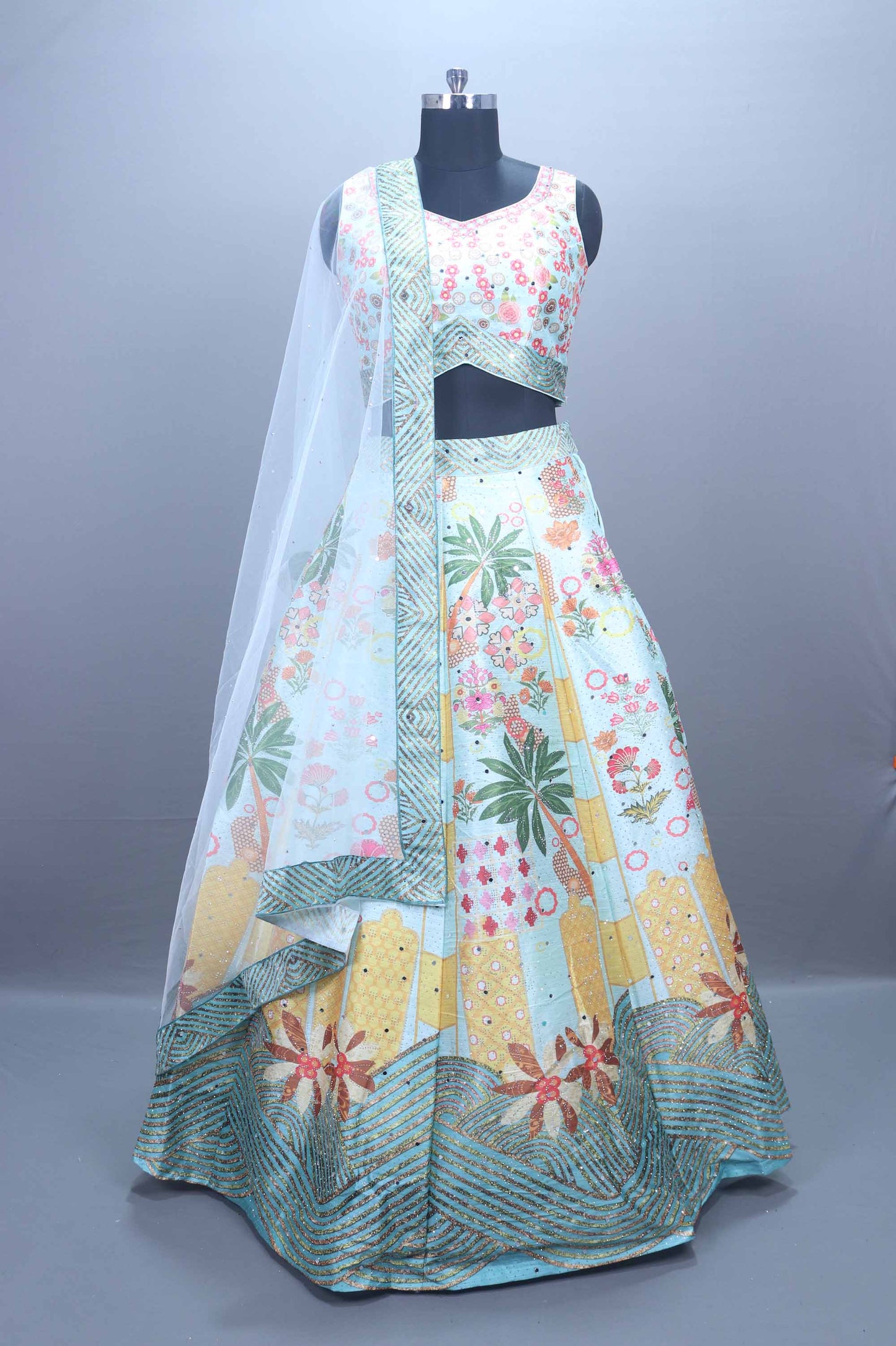 Designer Pastel Blue Lehenga Choli with Dupatta