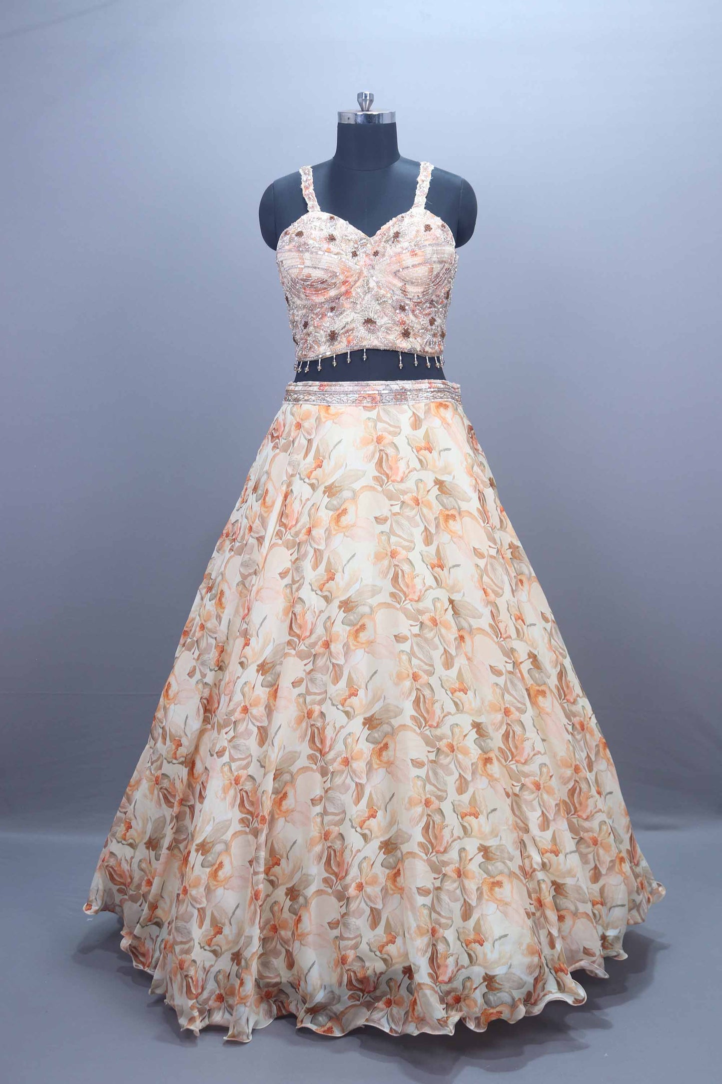 Peach Designer Lehenga Choli Embroidered Blouse and Dupatta