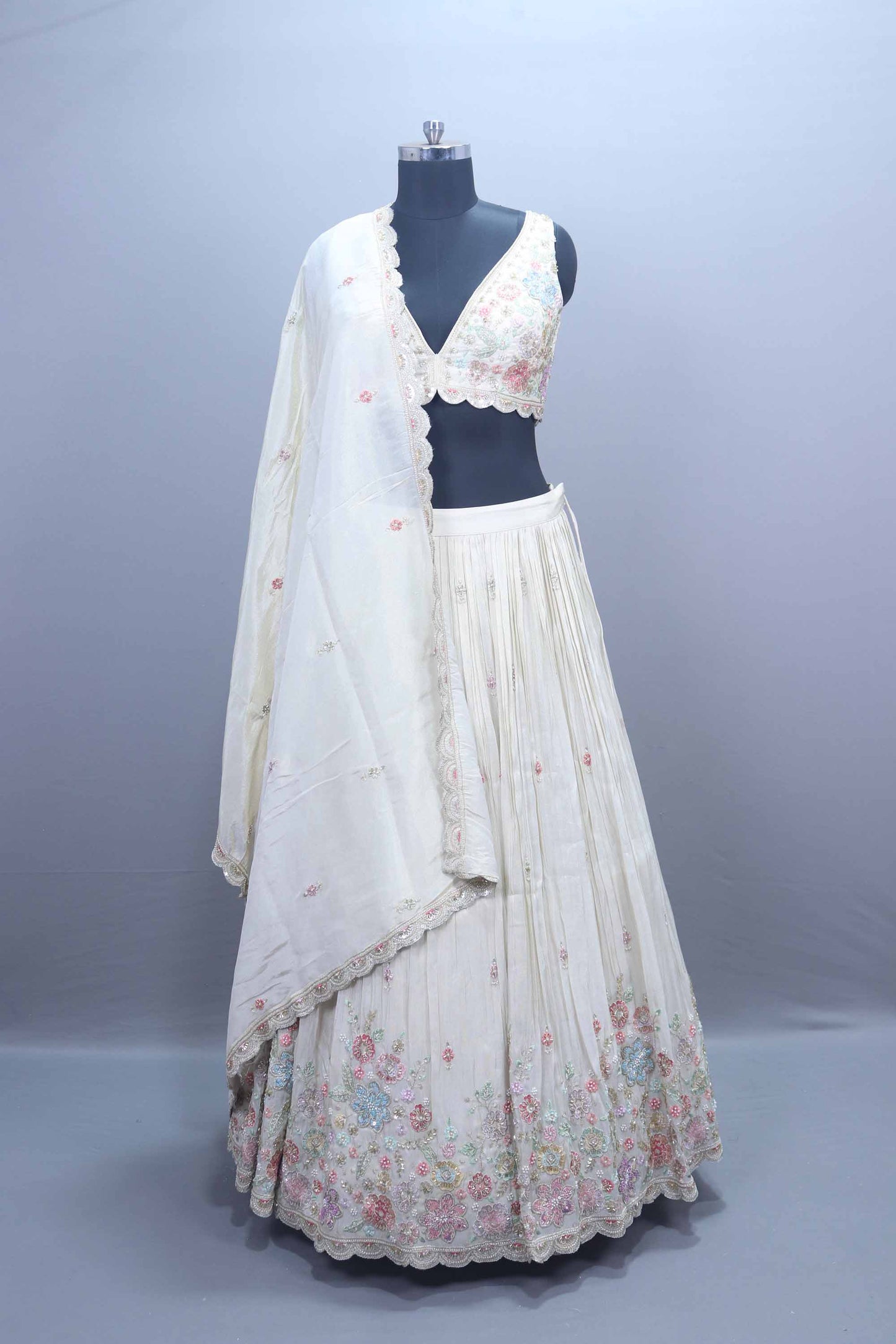 Elegant Off White Embroidered Lehenga Choli Festive Wear Lehenga
