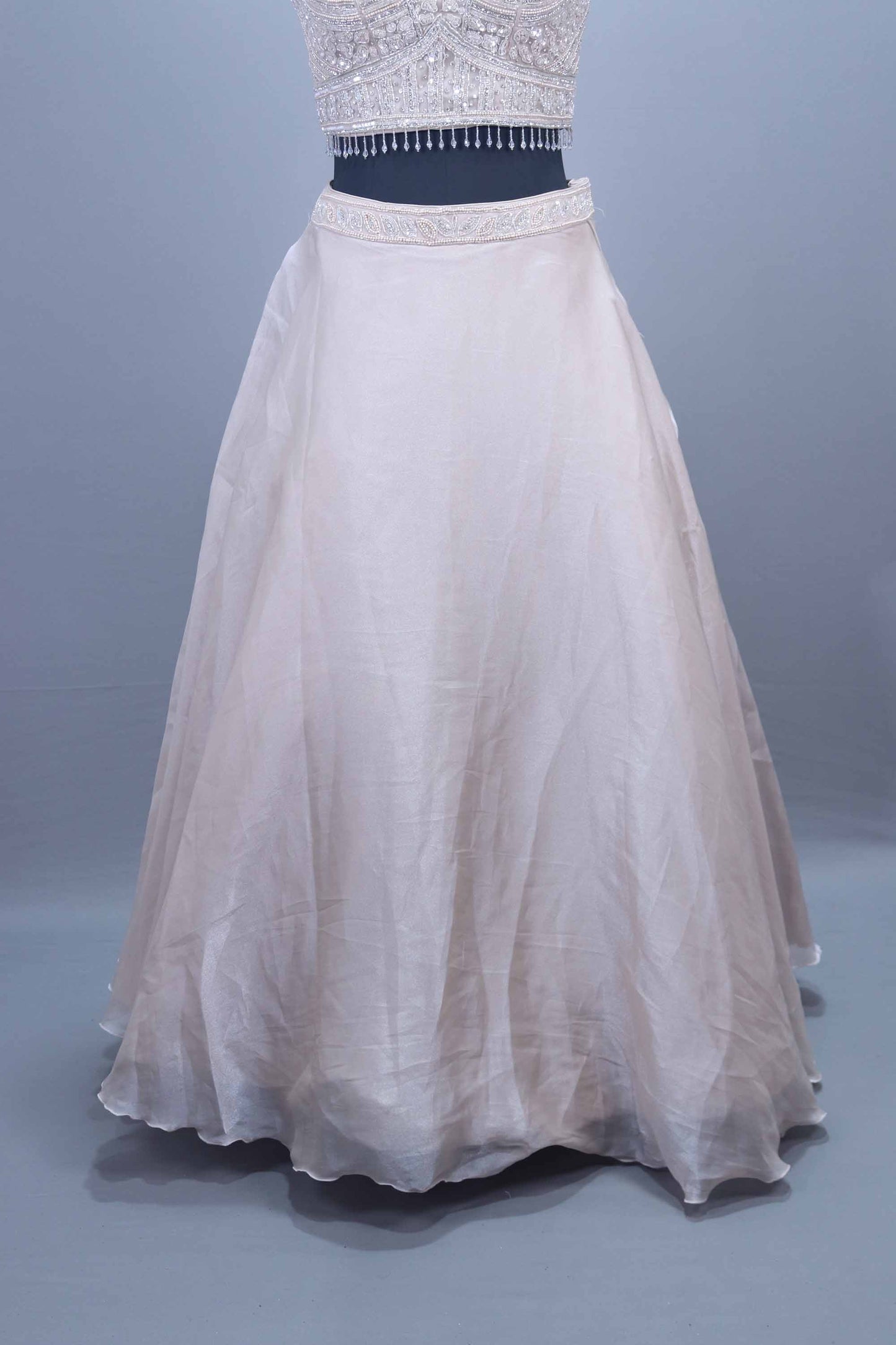 Ivory White Embellished Silk Lehenga Choli with Beaded Detailing