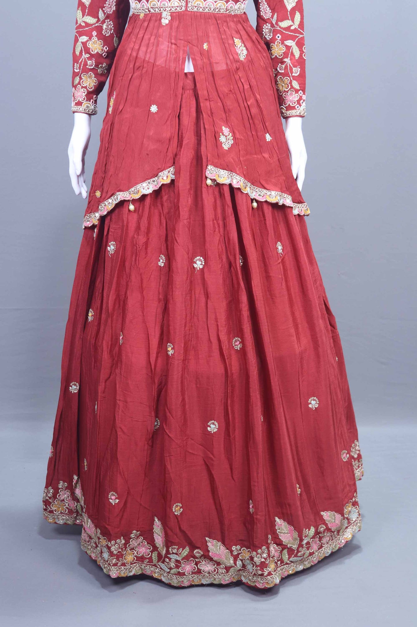 Maroon Embroidered Silk Lehenga Choli with Dupatta