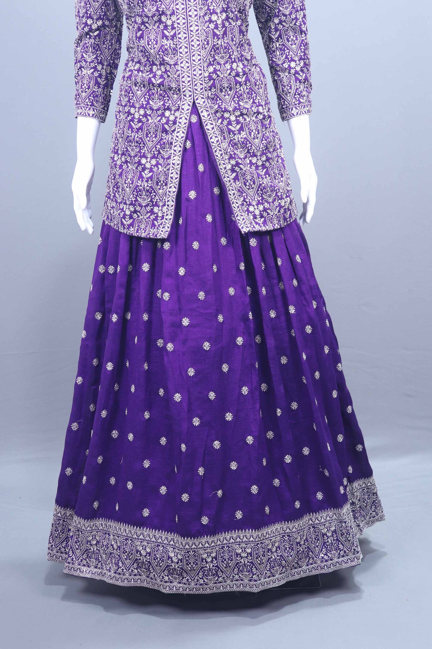 Royal Purple Embroidered Silk Anarkali Lehenga Set with Dupatta