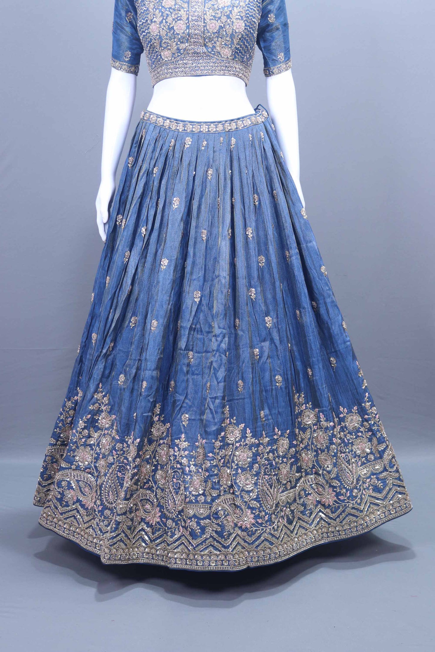 Designer Navy Blue Silk Embroidered Lehenga Choli with Dupatta