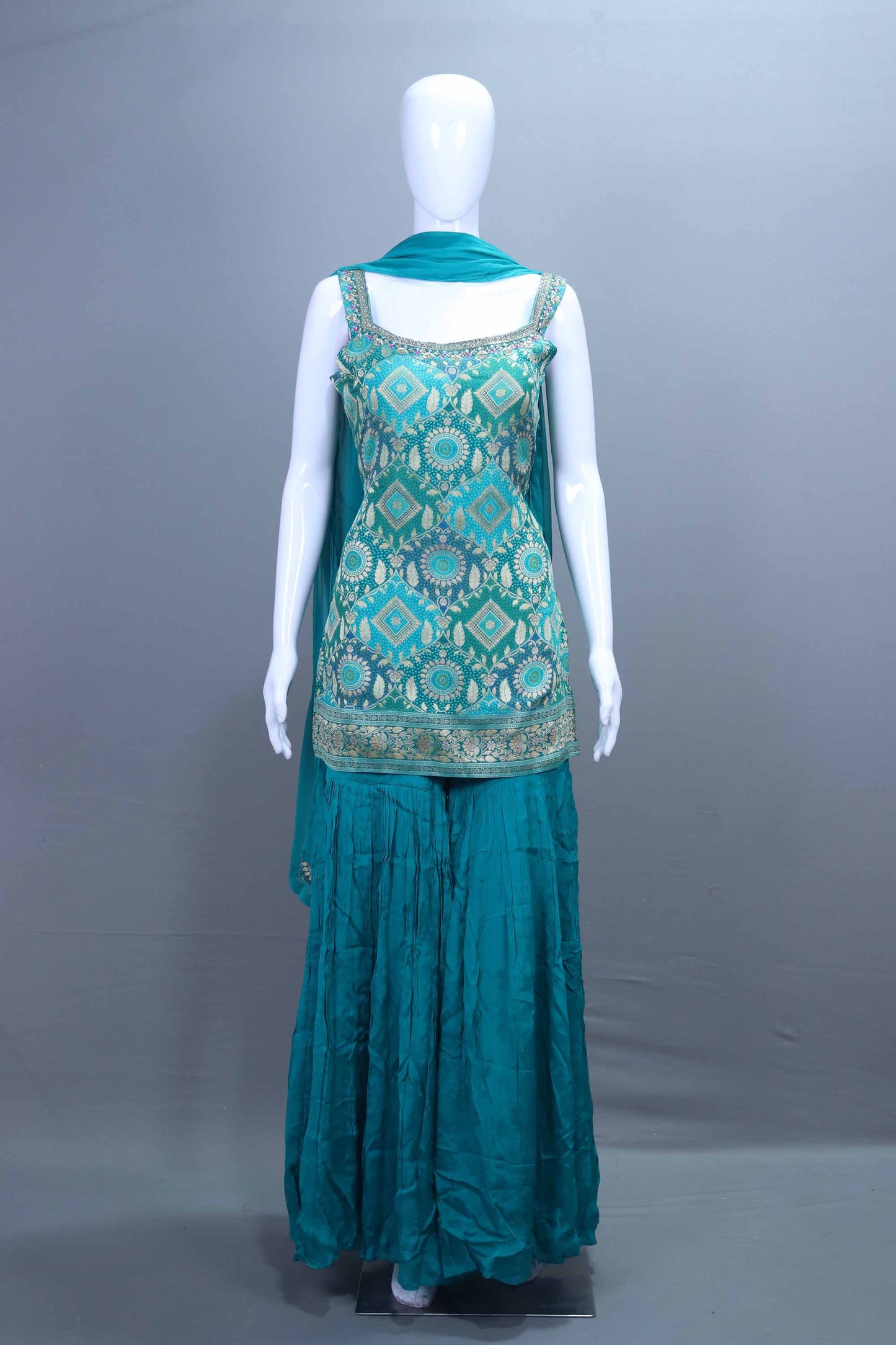 Teal Blue Sharara Suit with Banarasi Work Designer Party Wear