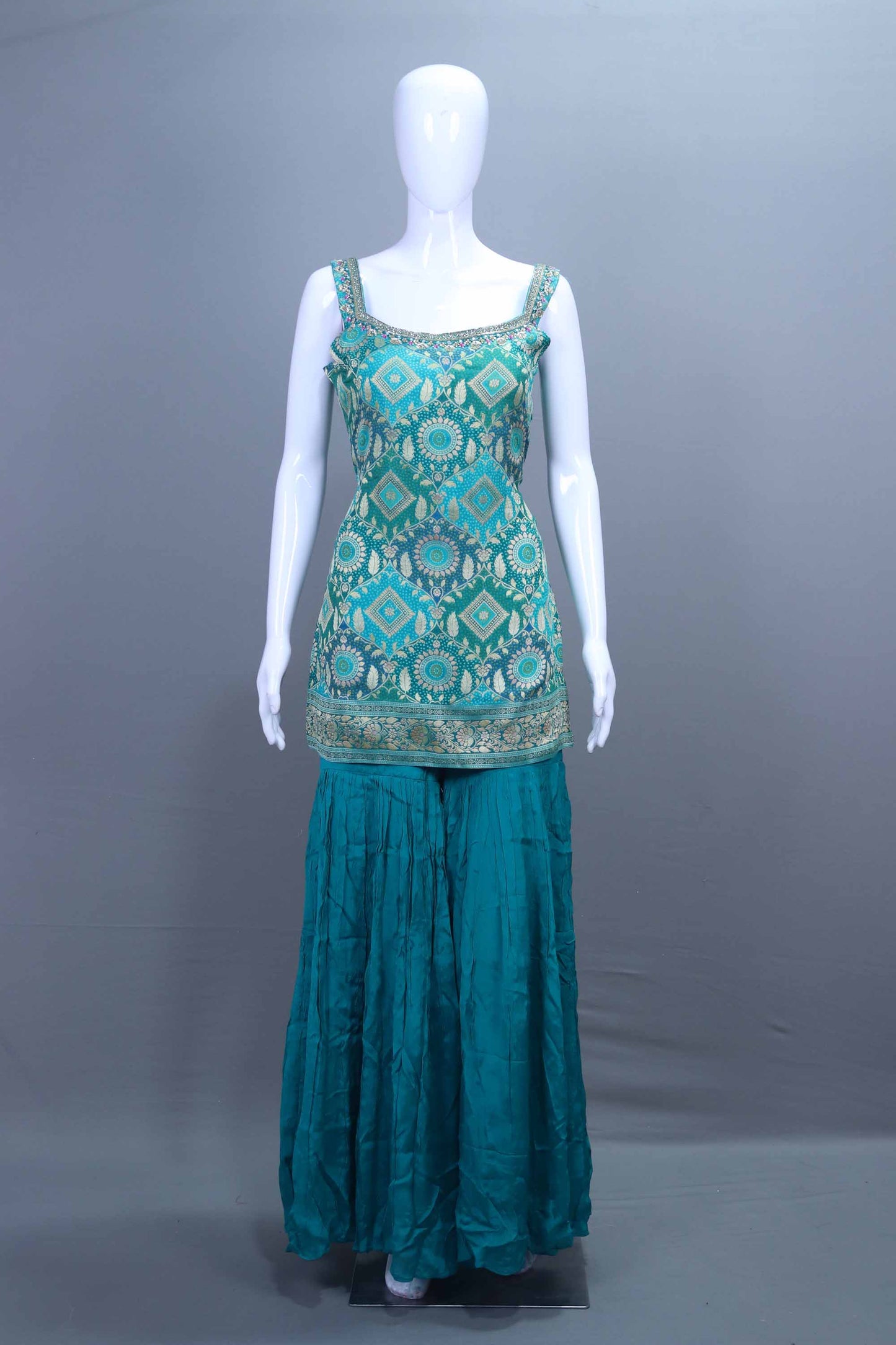 Teal Blue Sharara Suit with Banarasi Work Designer Party Wear