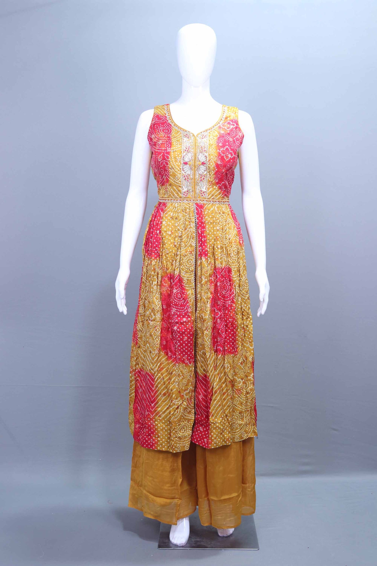 Yellow Red Bandhani Sharara Suit Designer Outfit Wear