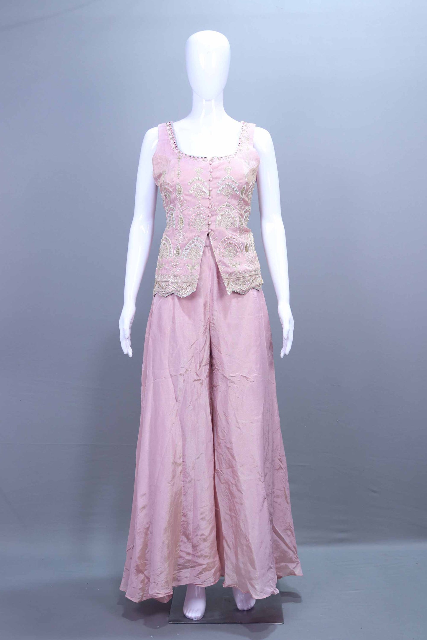 Pink Designer Embroidered Kurti and Sharara Set