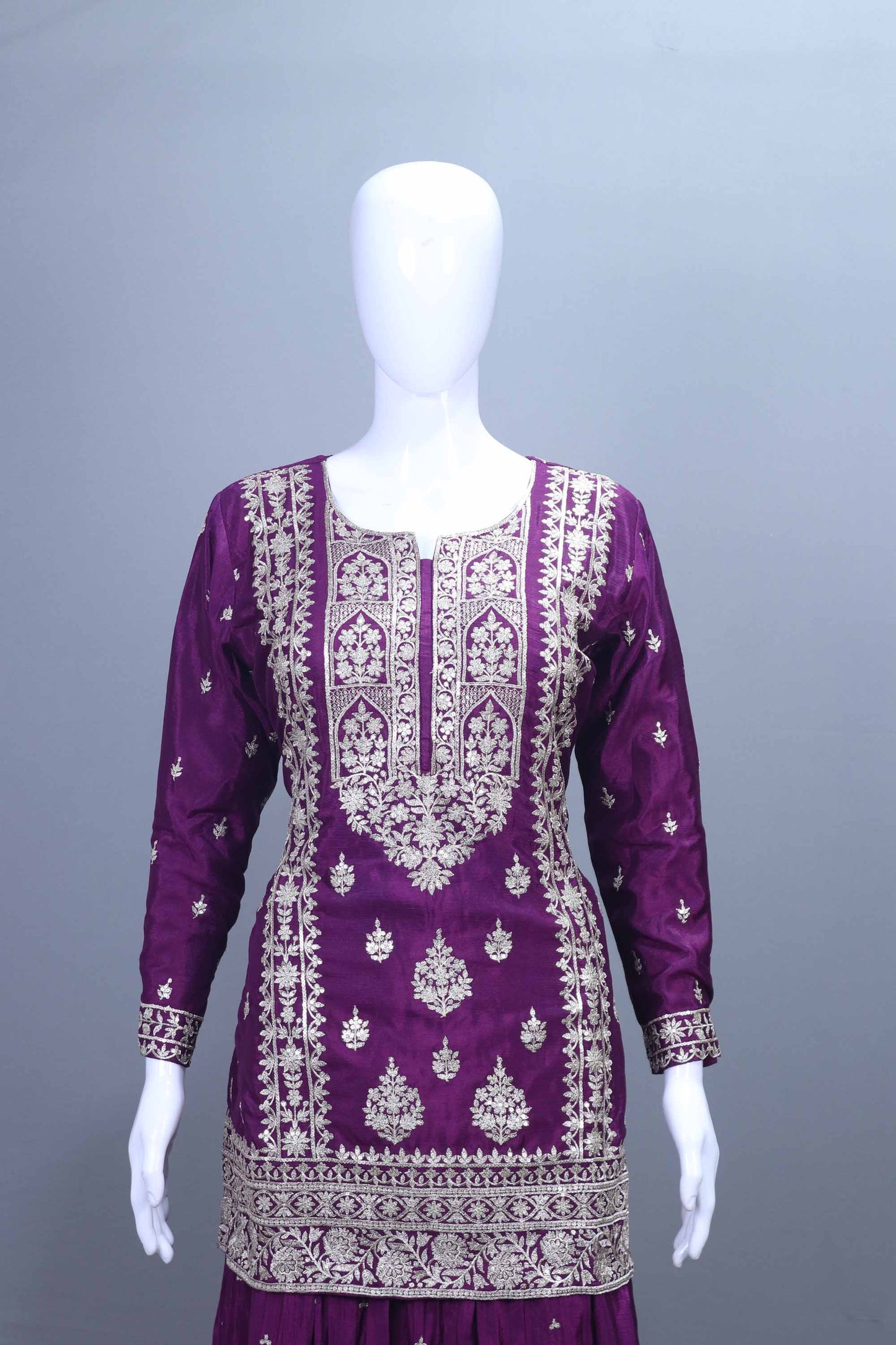 Royal Purple Embroidered Georgette Anarkali Suit with Dupatta