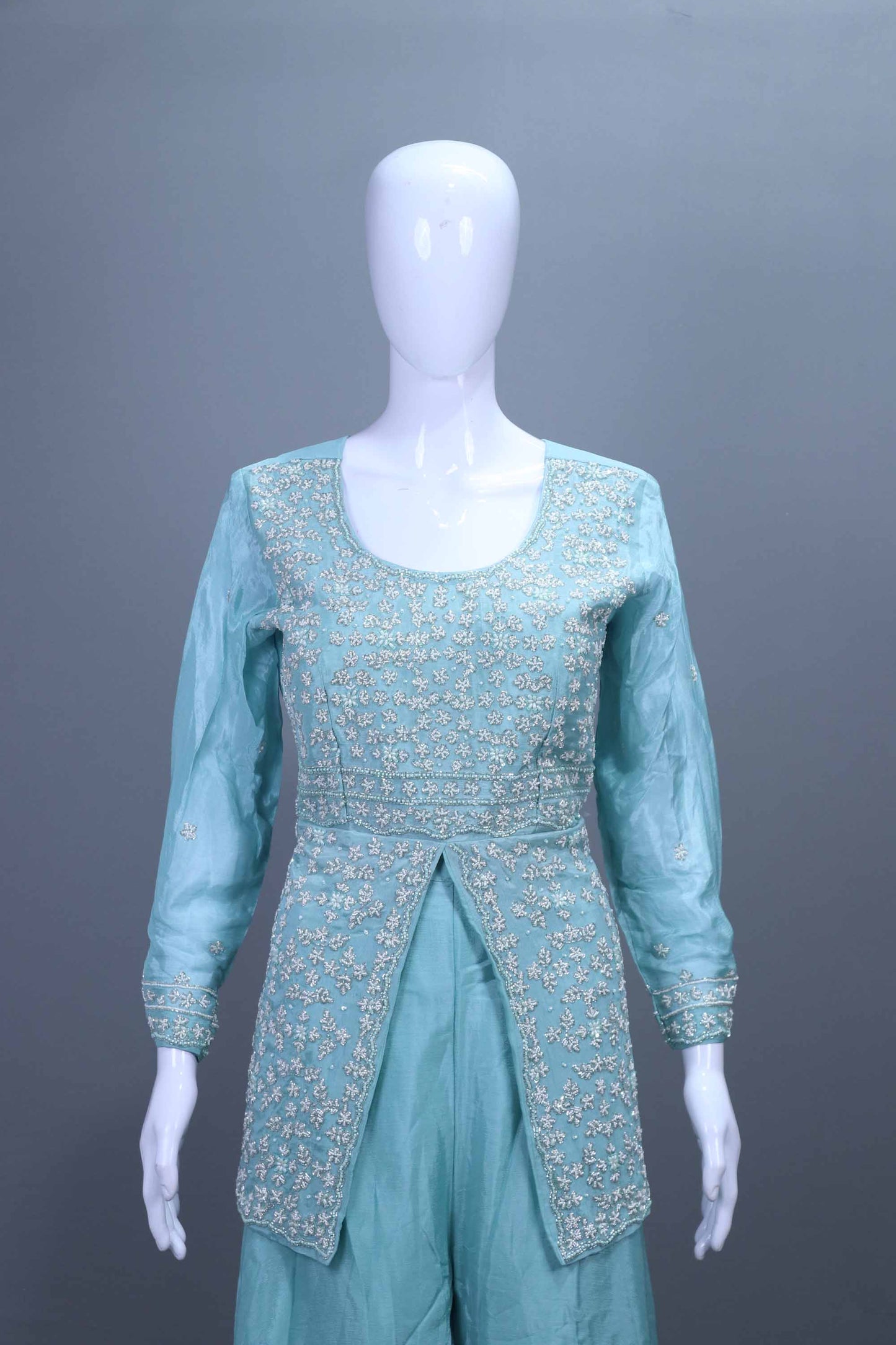 Sky Blue Embroidered Silk Anarkali Suit with Dupatta