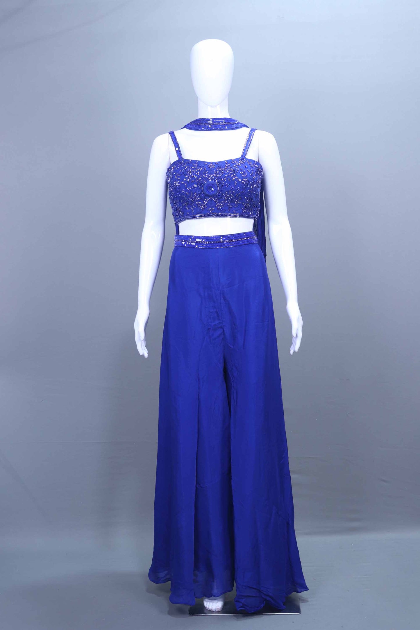 Royal Blue Designer Crop Top with Palazzo Dupatta for Party Wear