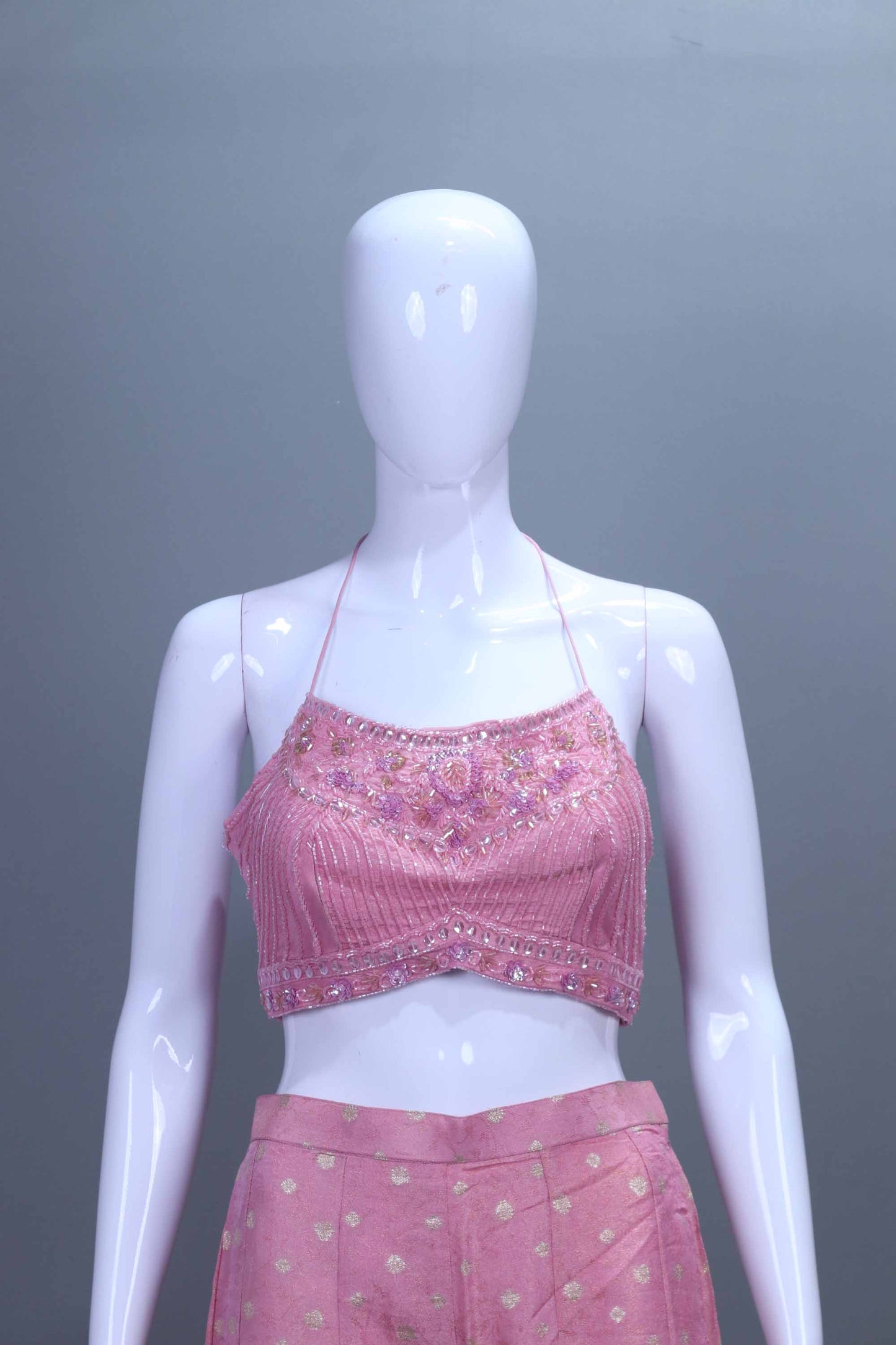 Pink Embroidered Crop Top with Palazzo Set Designer Indo Western