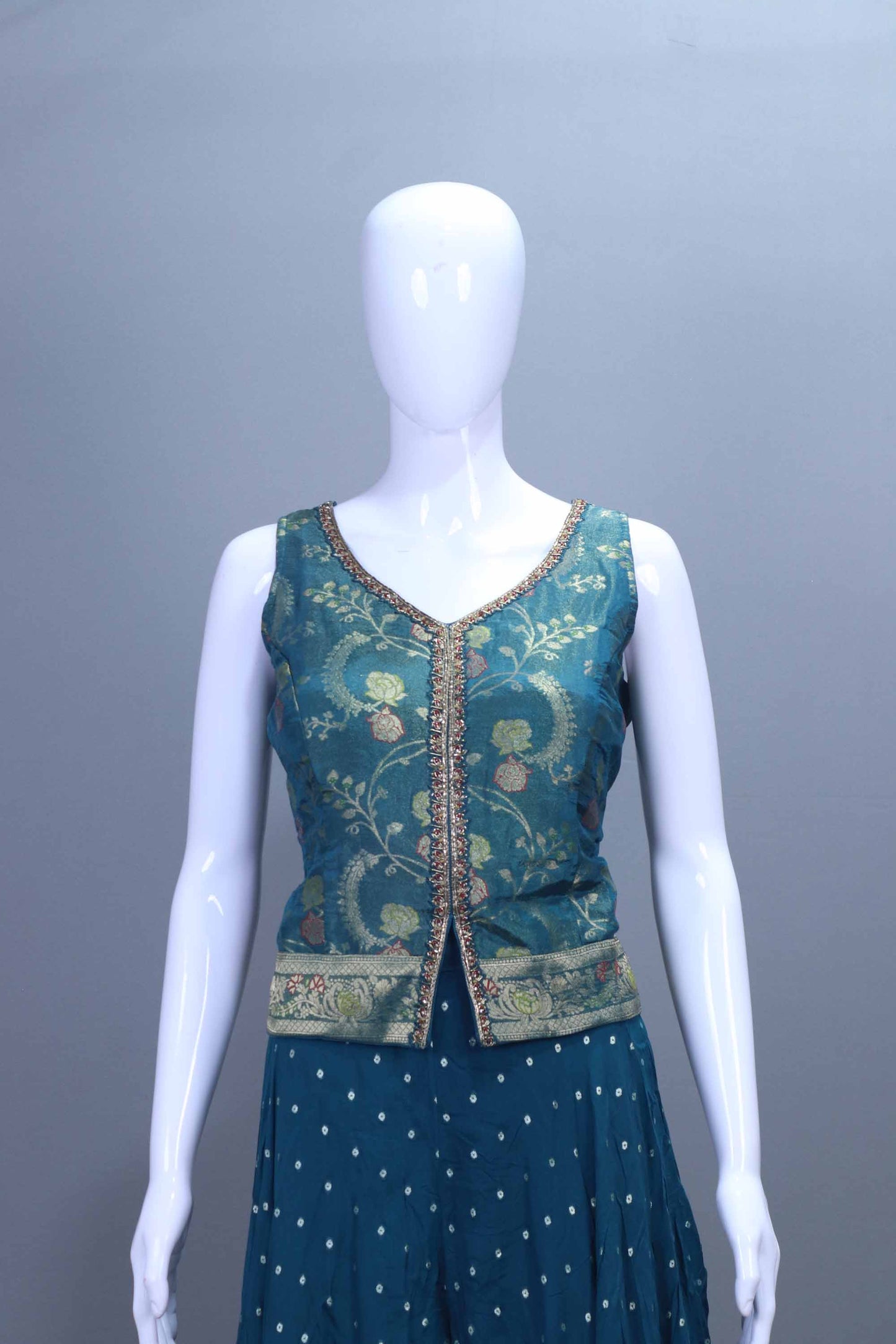 Teal Blue Banarasi Jacket Indo-Western Outfit