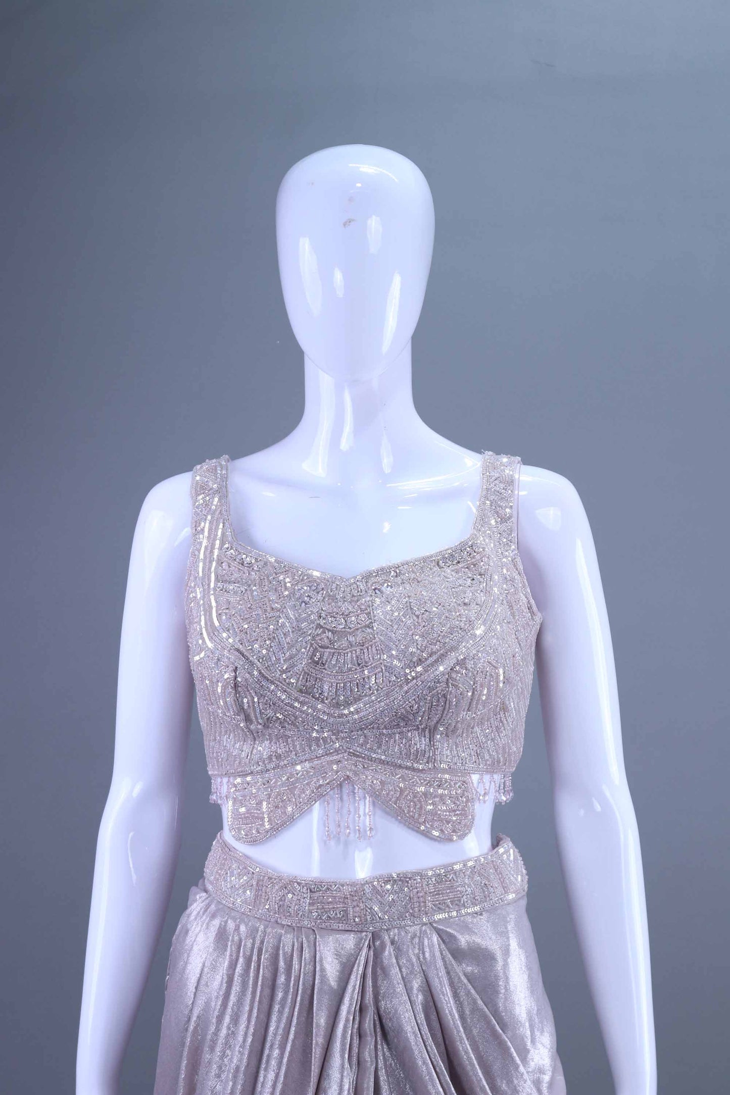 Silver Draped Blouse Net Cape Designer Indo Western Outfit