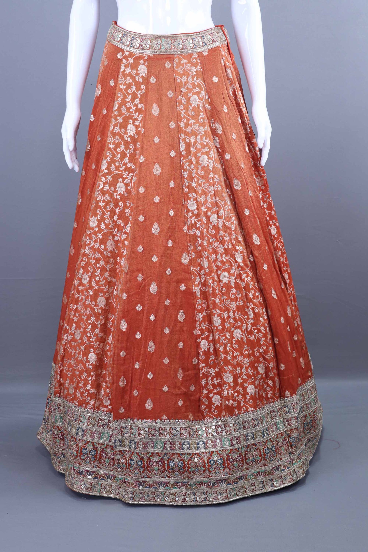 Rust Orange Embroidered Silk Lehenga Choli Festive Wear