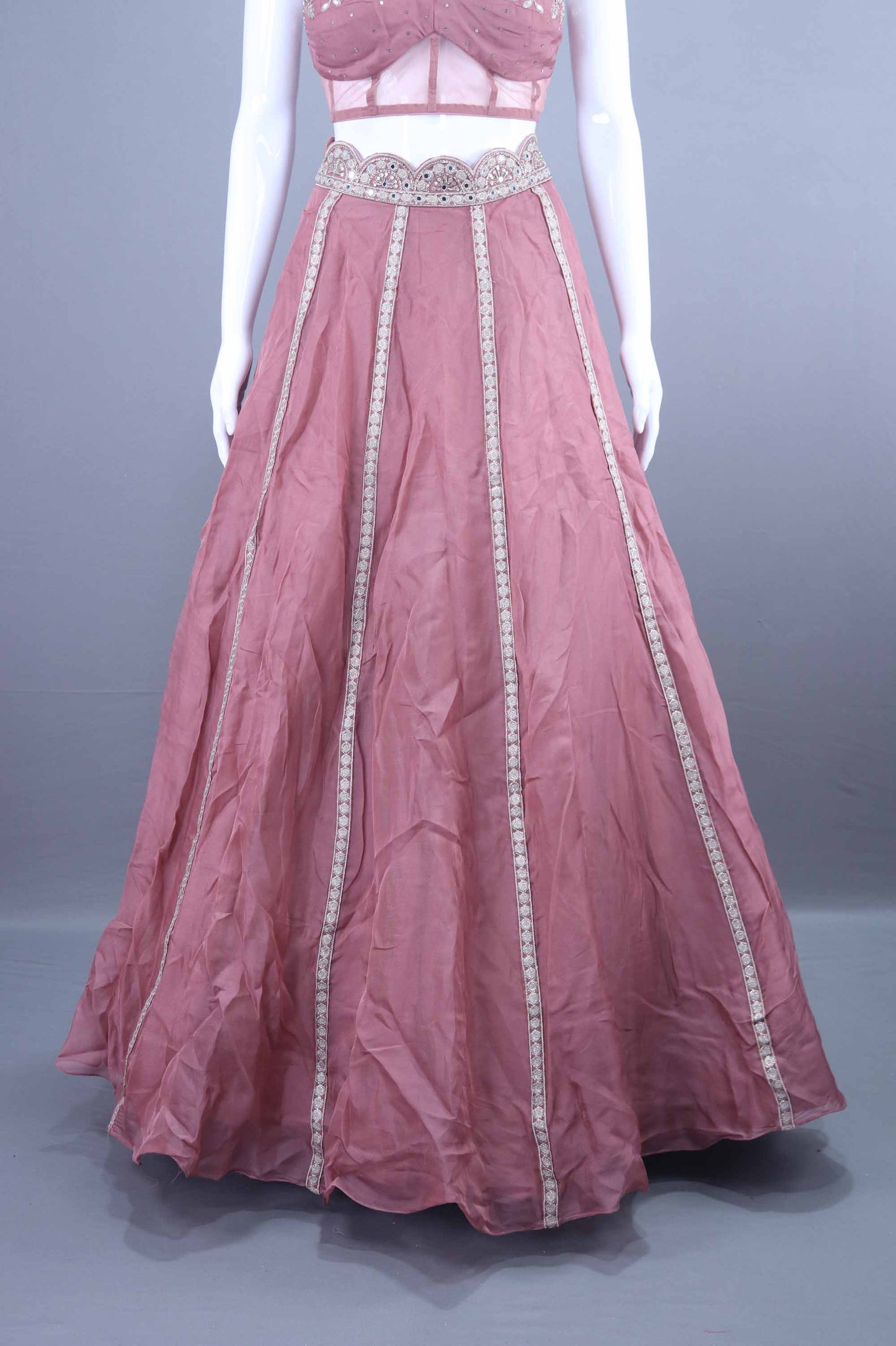 Dusty Pink Crop Top Lehenga with Jacket Designer Indo Western Outfit