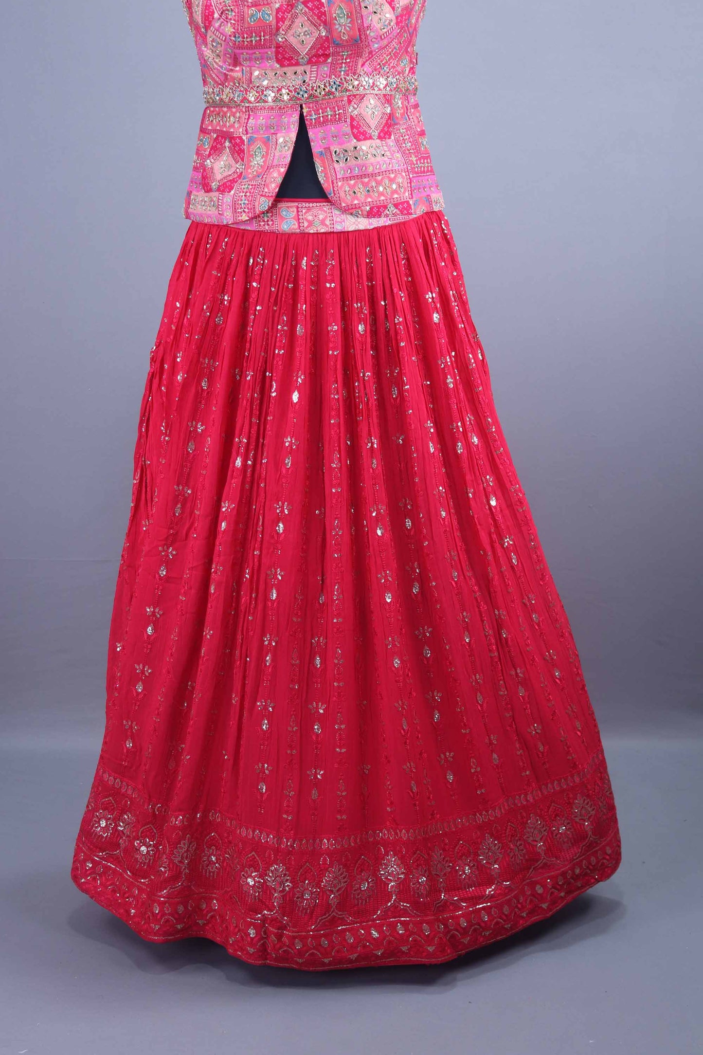 Designer Red Georgette Lehenga Choli Embroidered Dupatta
