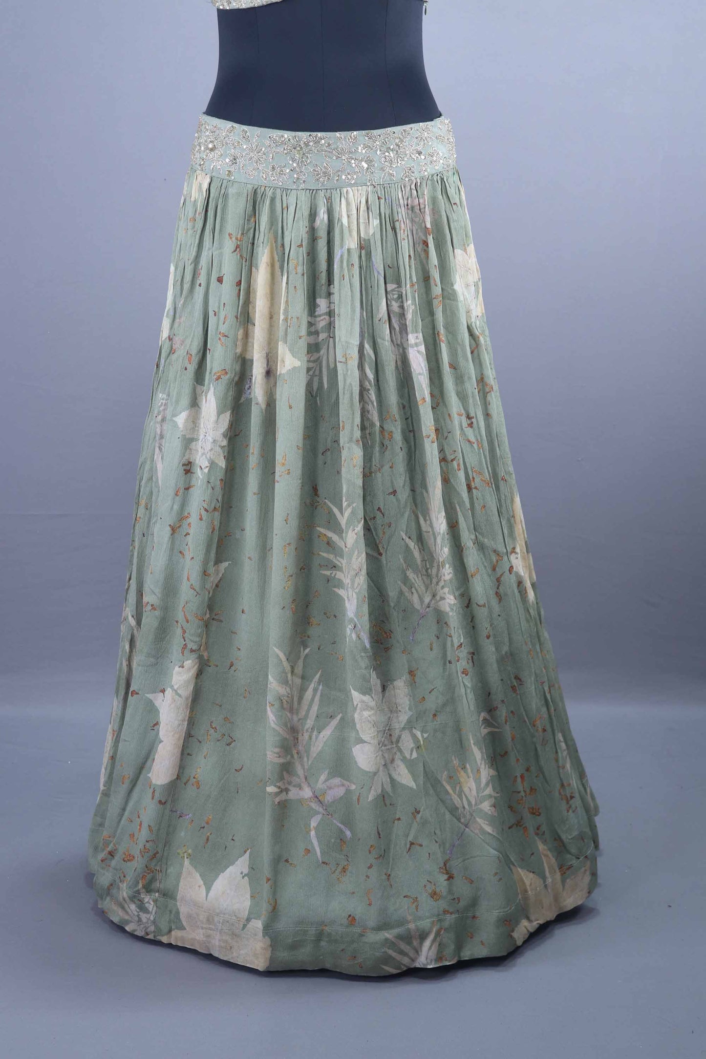 Sage Green Lehenga Set with Sequined Blouse and Dupatta