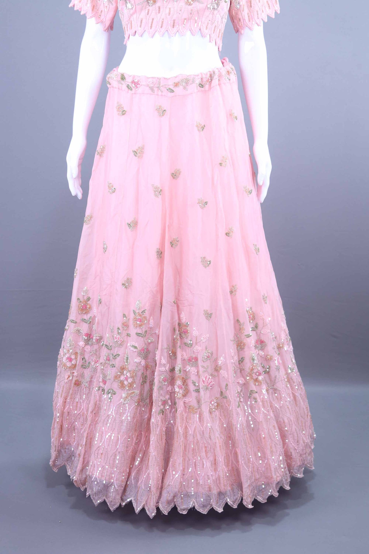 Pink Embroidered Net Lehenga Choli with Designer Dupatta