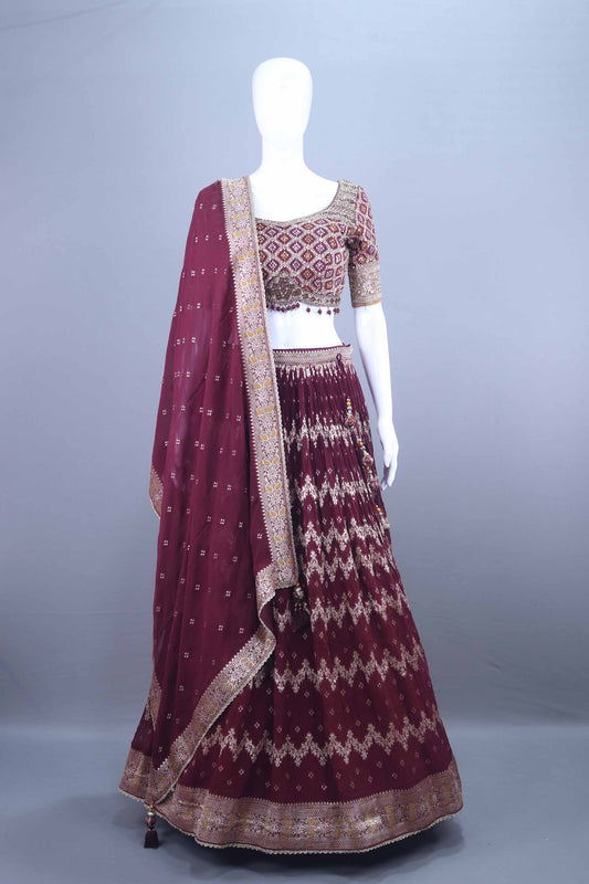 Designer Maroon Bandhani Silk Lehenga Choli with Heavy Blouse