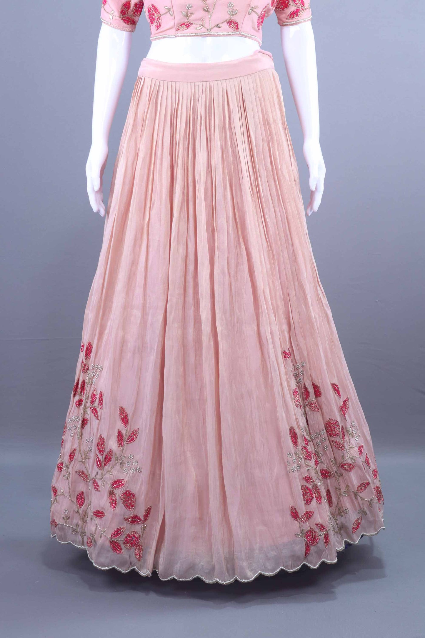 Peach Pink Embroidered Organza Lehenga Choli with Dupatta