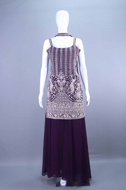 Maroon Heavy Designer Sharara With Palazzo Set