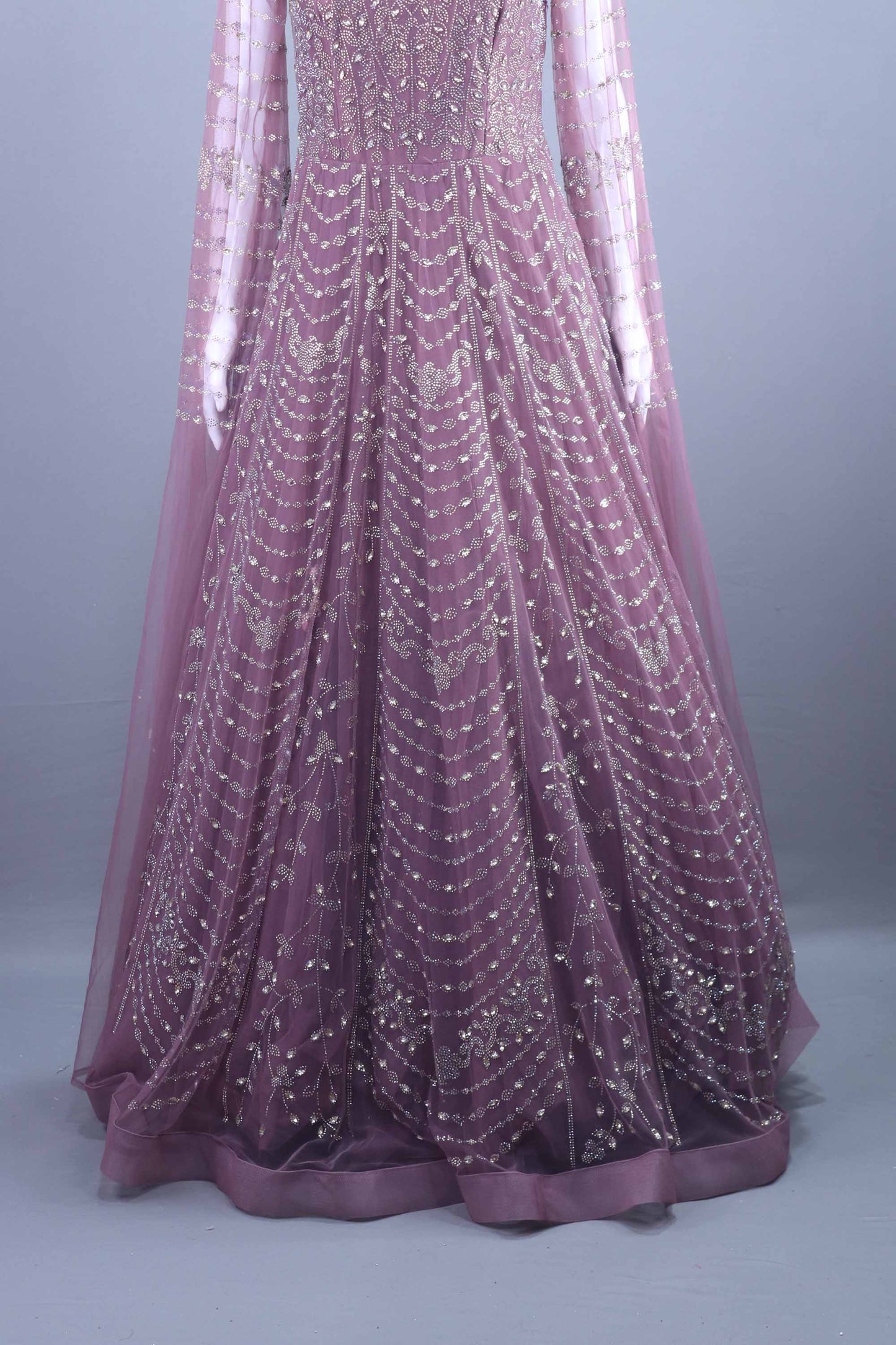 Wine Purple Heavy Embroidered Net Anarkali Gown with Dupatta