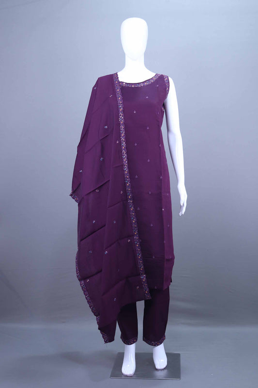 Designer Purple Embroidered Salwar Suit with Matching Dupatta