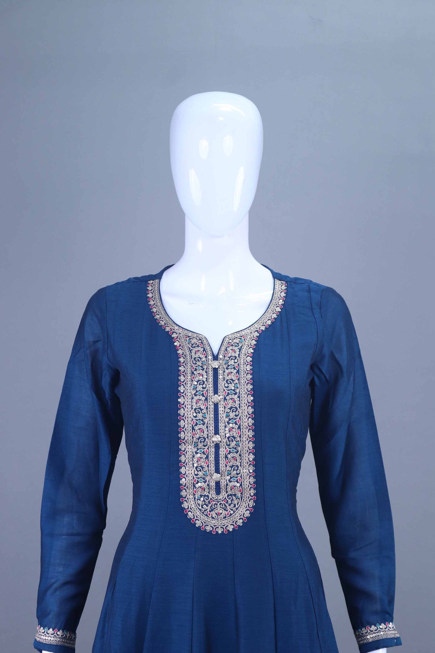 Navy Blue Embroidered Anarkali Suit with Dupatta