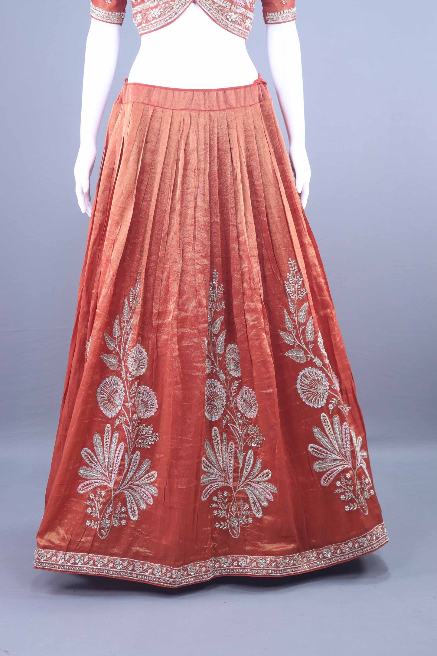 Designer Rust Orange Embroidered Silk Lehenga Choli with Dupatta