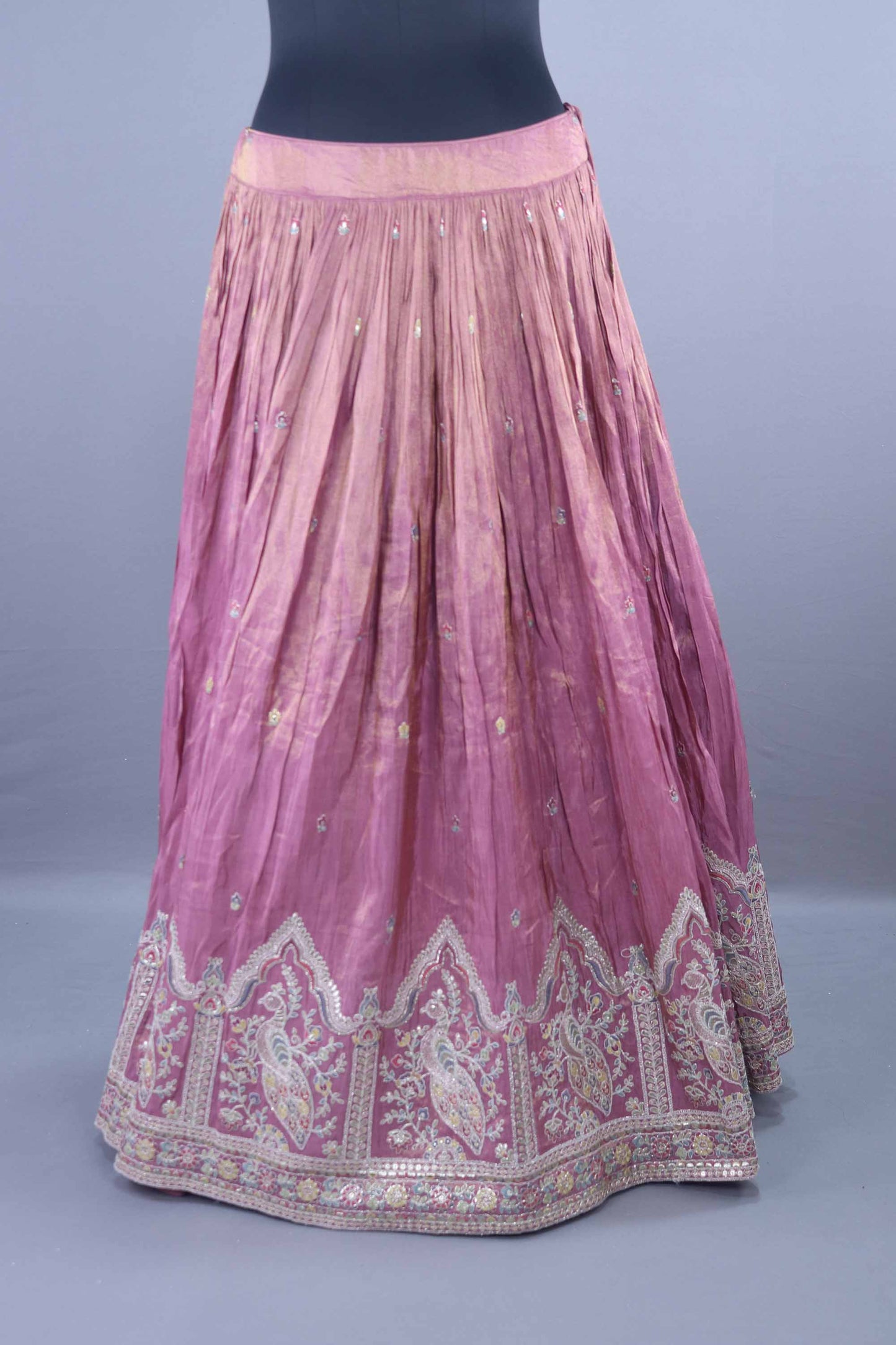 Designer Mauve Silk Embroidered Lehenga Choli with Pastel Blue Dupatta