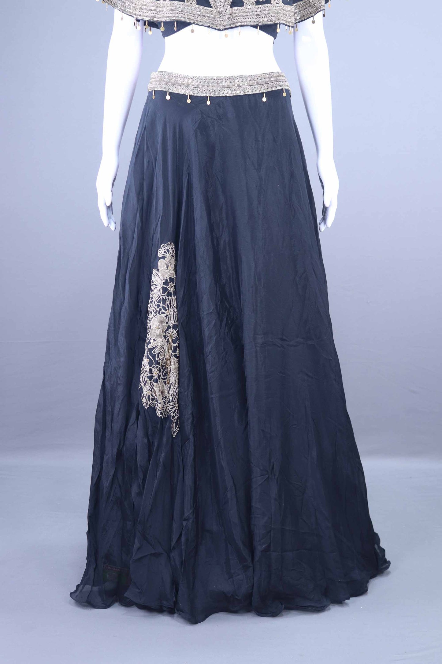 Black Designer Embroidered Lehenga Choli with Cape Style Blouse