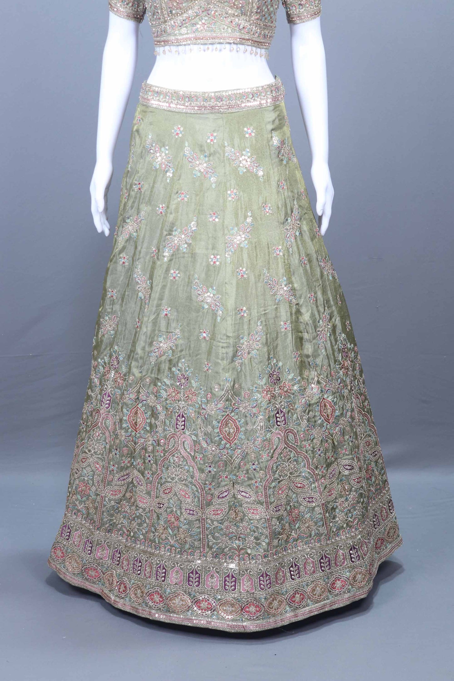 Premium Sage Green Heavy Embroidered Bridal Lehenga Choli with Dupatta