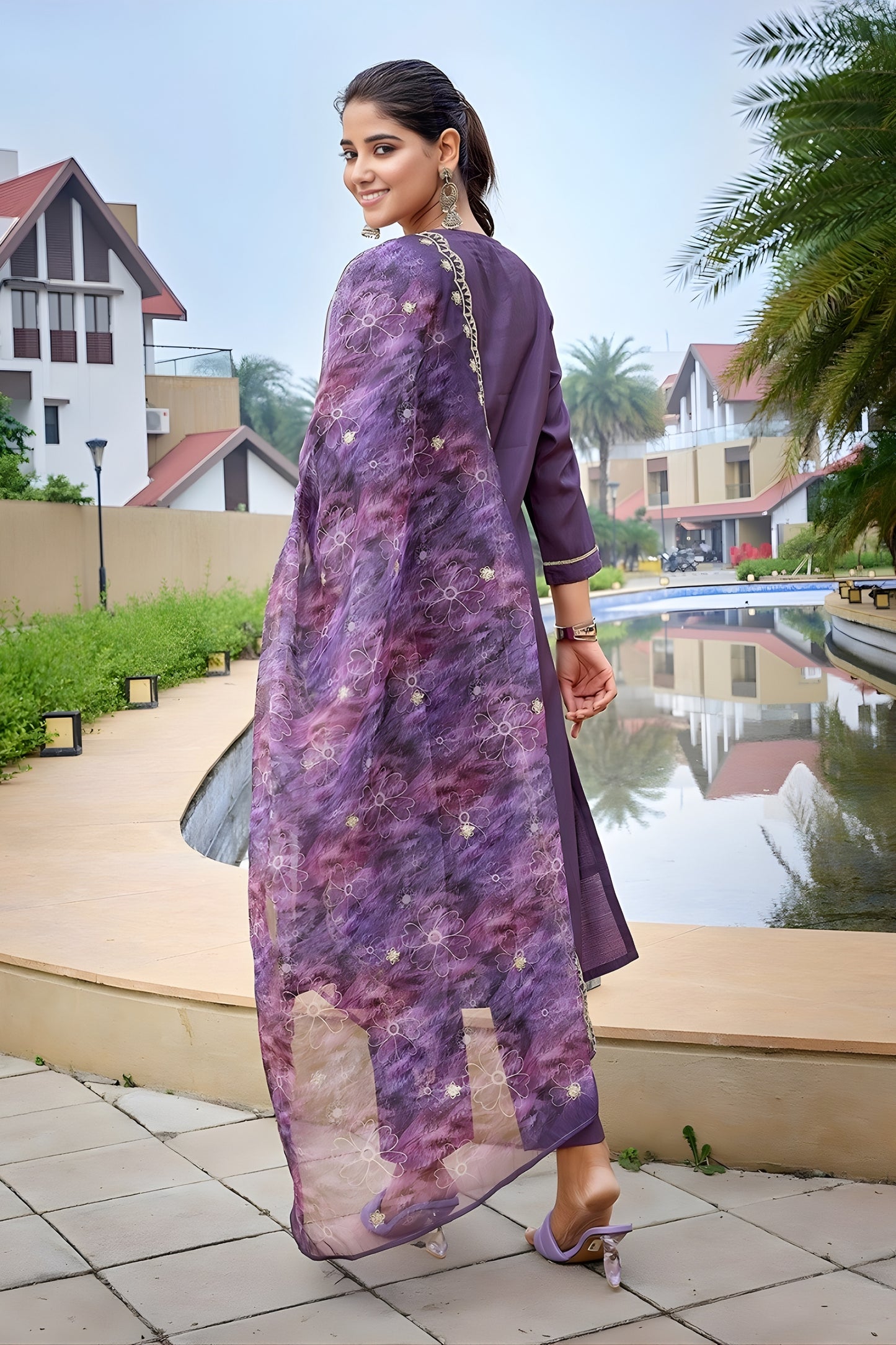 Elegant Purple Embroidered Straight Suit with Printed Dupatta for Festive and Party Wear